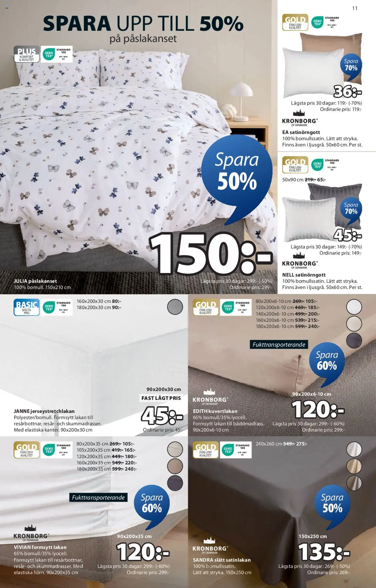 JYSK reklamblad aktuell från 04.08.2025 | Sida: 11 | Produkter: Lakan, Påslakanset