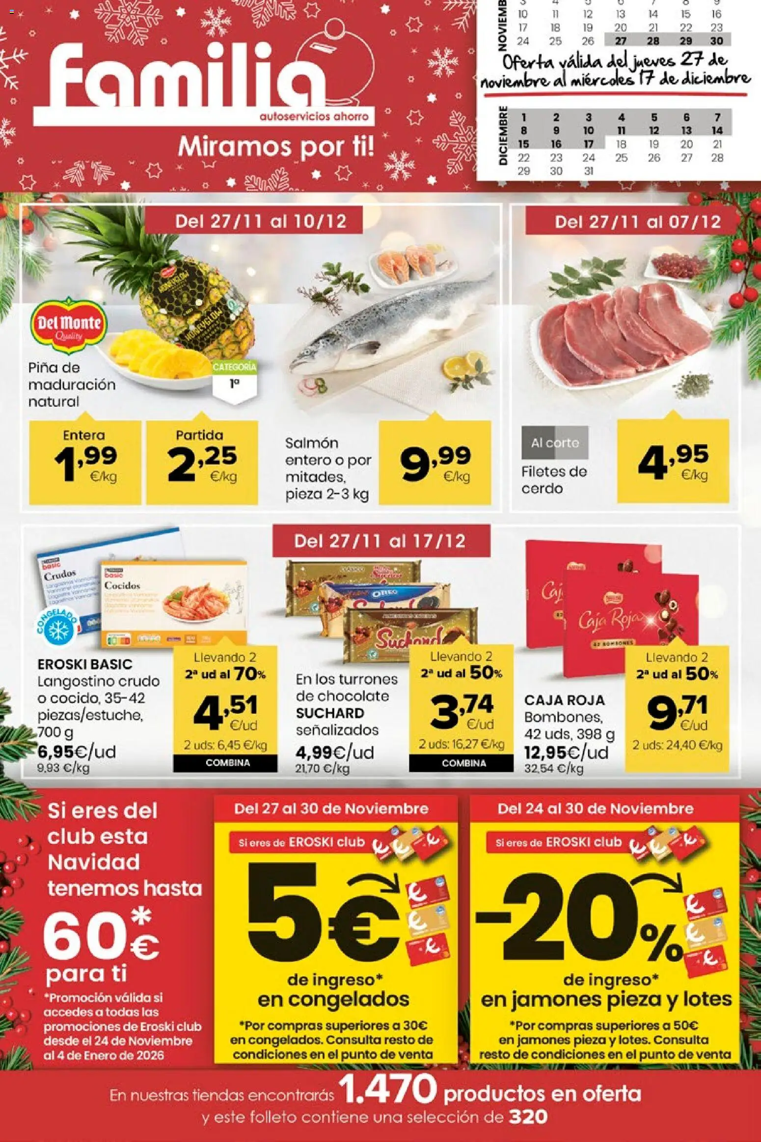 Eroski - Miramos por ti │ válido desde el 27.11.2025 | Página: 1 | Productos: Cerdo, Piña, Caja, Langostino