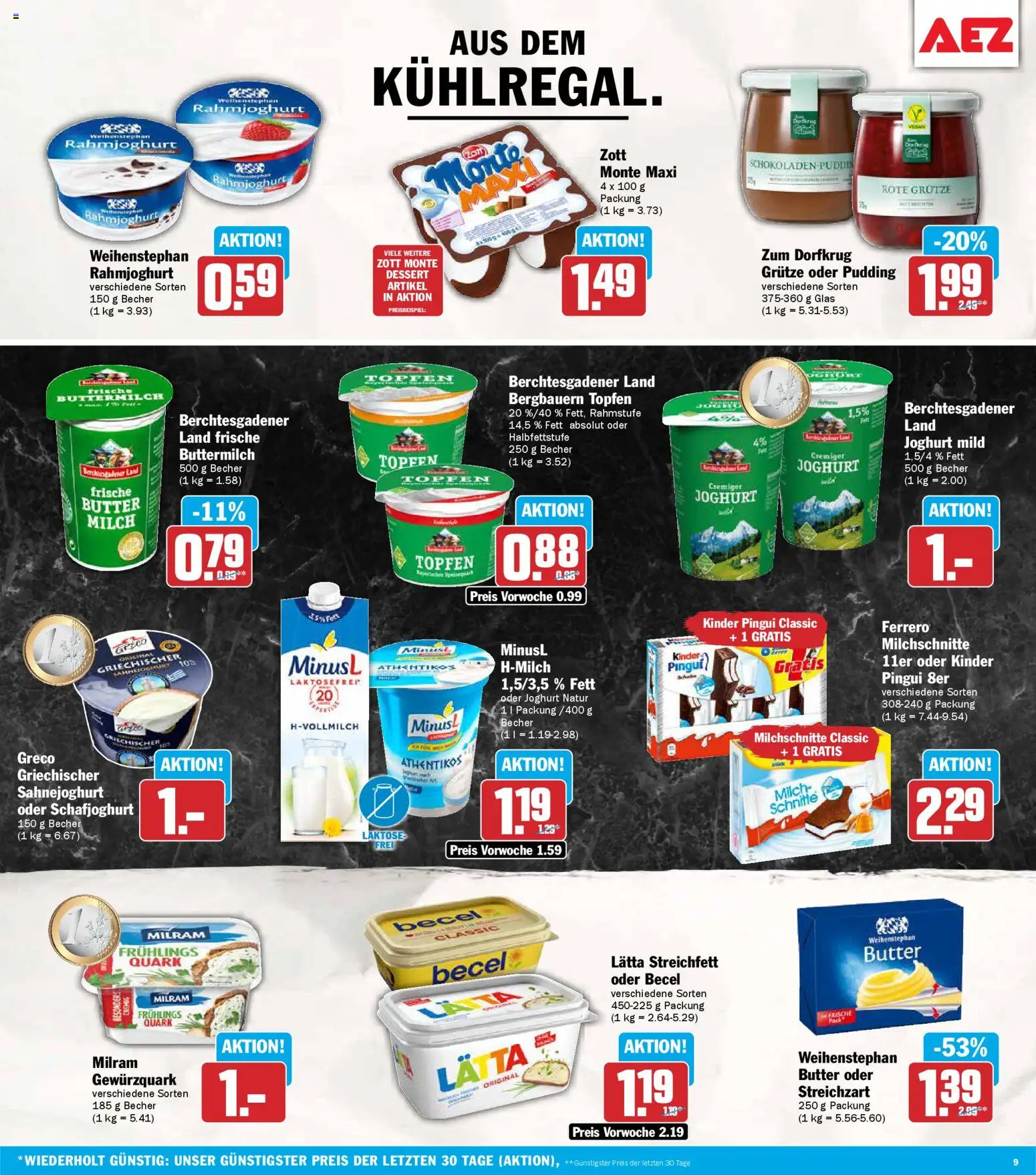 AEZ Prospekt 	 – gültig ab 16.02.2026 | Seite: 9 | Produkte: Buttermilch, Becel, Pudding, Milram