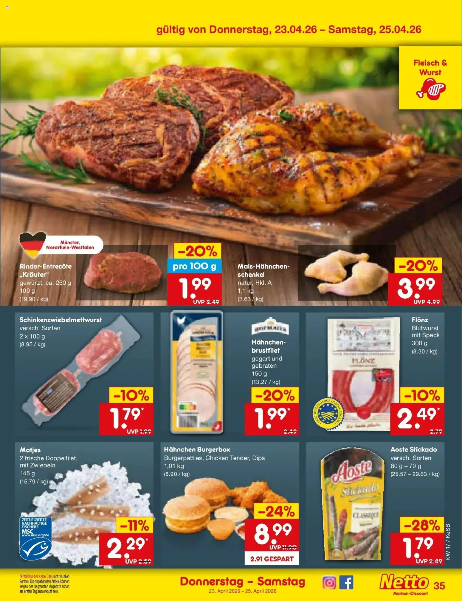 Netto Marken-Discount Prospekt Bonn	 – gültig ab 20.04.2026 | Seite: 50 | Produkte: Hahnchen, Zwiebeln, Wurst, Fleisch