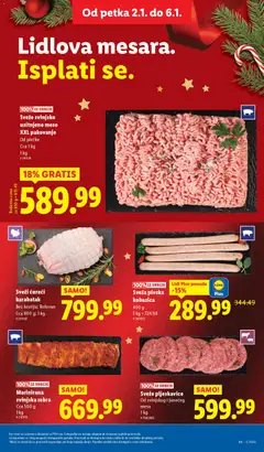 Sveža pivska kobasica, 400 g, 1 kg = 724.98 - pregled Lidl kataloga - važi od 02.01.2026 | Strana: 15 | Proizvode: Pljeskavice, Svinjska rebra, Pakovanje, Kobasica