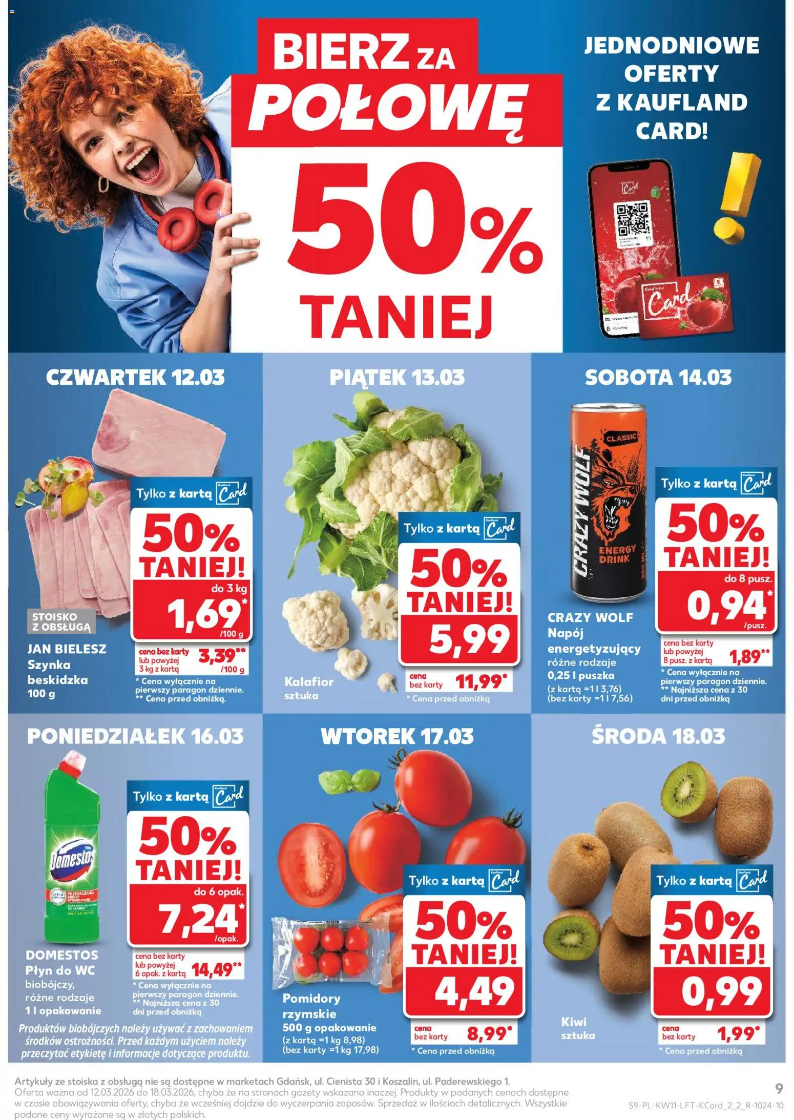 Kaufland gazetka od 12.03.2026 | Strona: 9 | Produkty: Karta, Kalafior, Pomidory, Kiwi