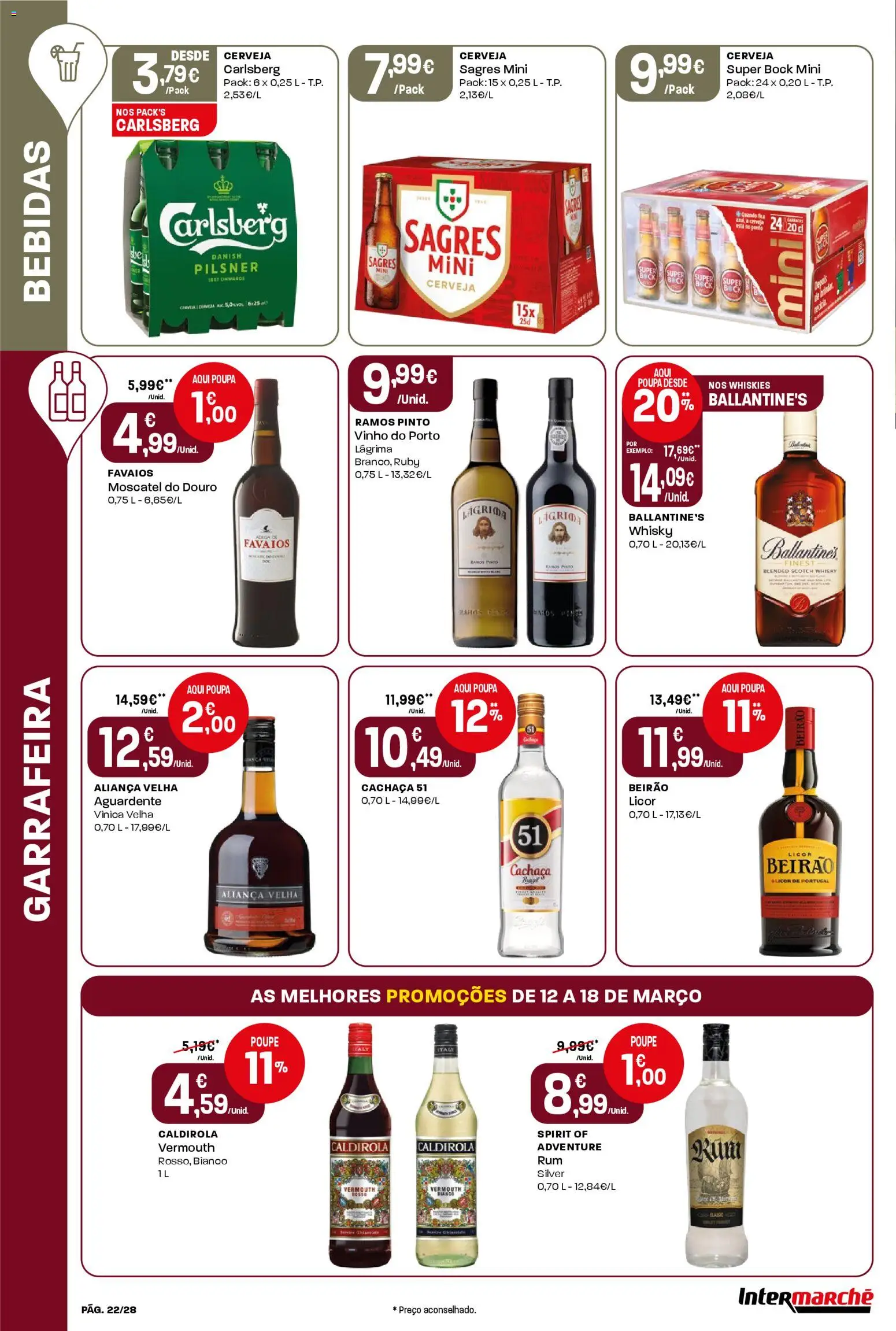 Intermarché Folheto Contact │ válido de 12.03.2026 | Página: 22 | Produtos: Whisky, Super bock, Aliança, Licor