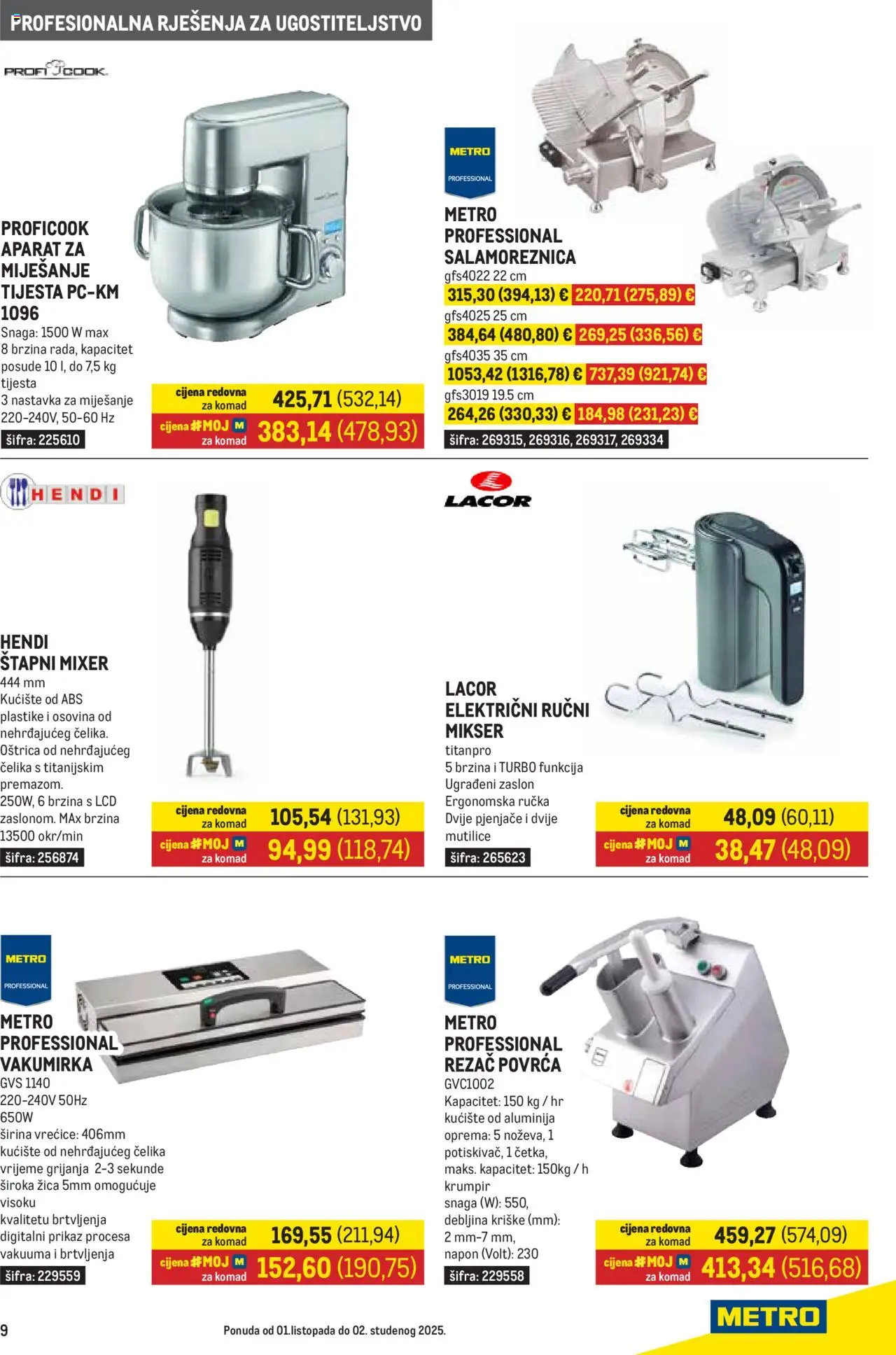 Metro katalog | vrijedi od 01.10.2025 | Stranica: 9 | Proizvodi: Mikser, Vakumirka, Krumpir, Rezač