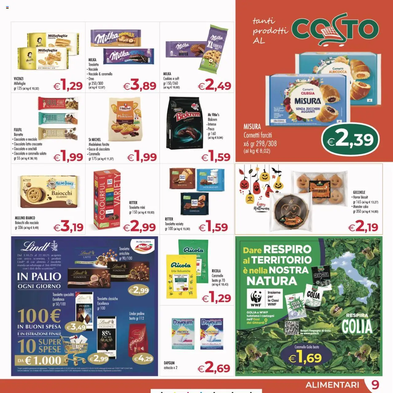 Volantino MerSi Supermercati del 08.10.2025 | Pagina: 9 | Prodotti: Cioccolato, Caramelle, Mandorle, Astuccio