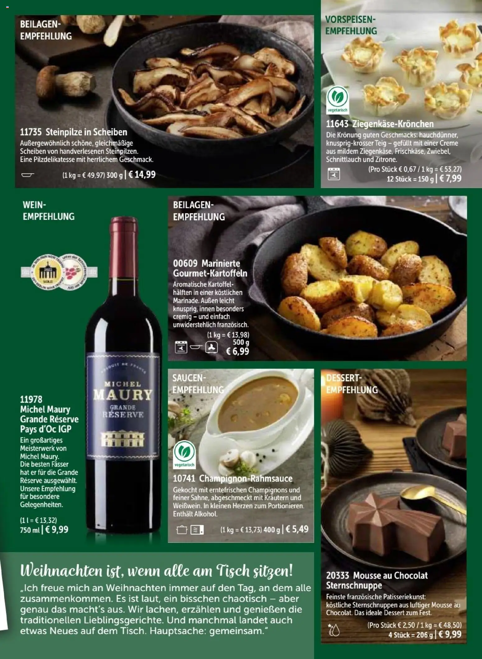 Bofrost Weihnachten 2025 – gültig ab 23.10.2025 | Seite: 11 | Produkte: Tisch, Creme, Champignons, Wein