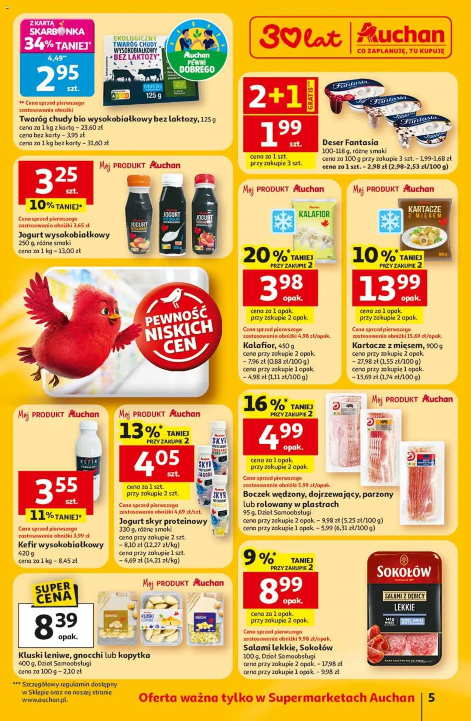 Auchan Gazetka od 22.01.2026 | Strona: 5 | Produkty: Twaróg chudy, Kalafior, Kefir, Kopytka