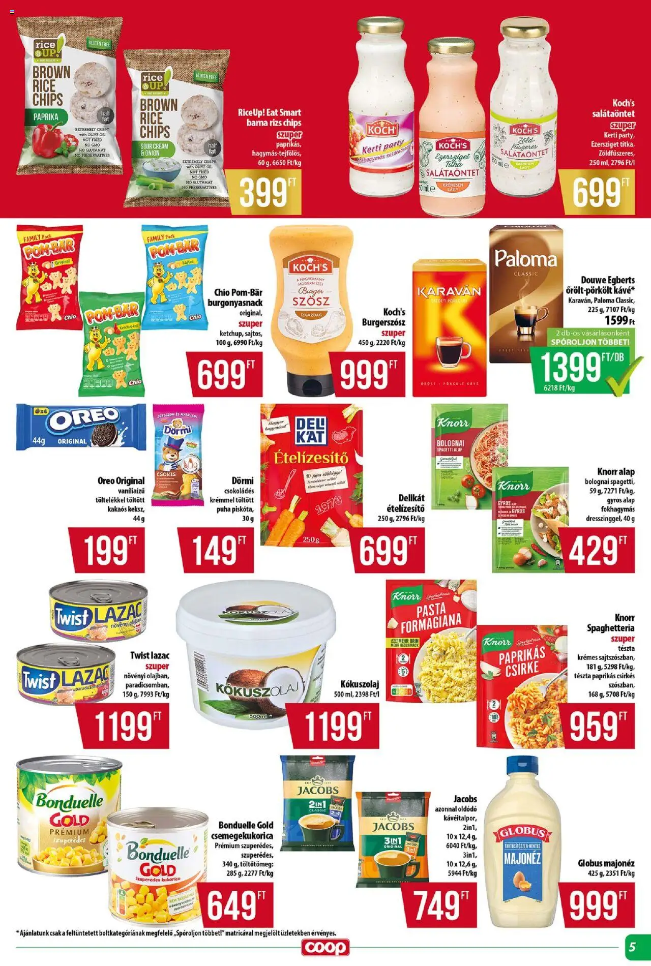 COOP akciós ujság - amely érvényes a következő dátumtól: 21.08.2025 | Oldal: 5 | Termékek: Spagetti, Tészta, Ketchup, Szósz
