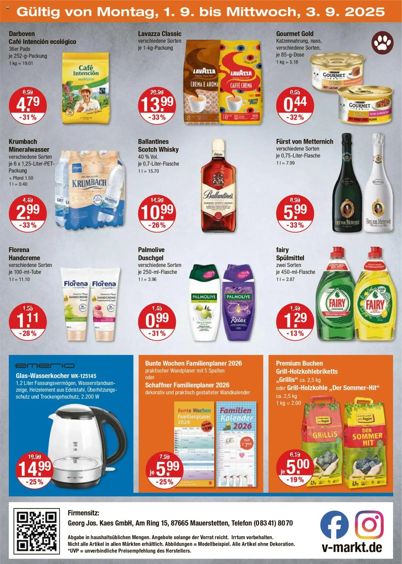 V-Markt - Schwaben/Oberbayern - gültig ab dem 28.08.2025 | Seite: 20 | Produkte: Lavazza, Mineralwasser, Handcreme, Duschgel