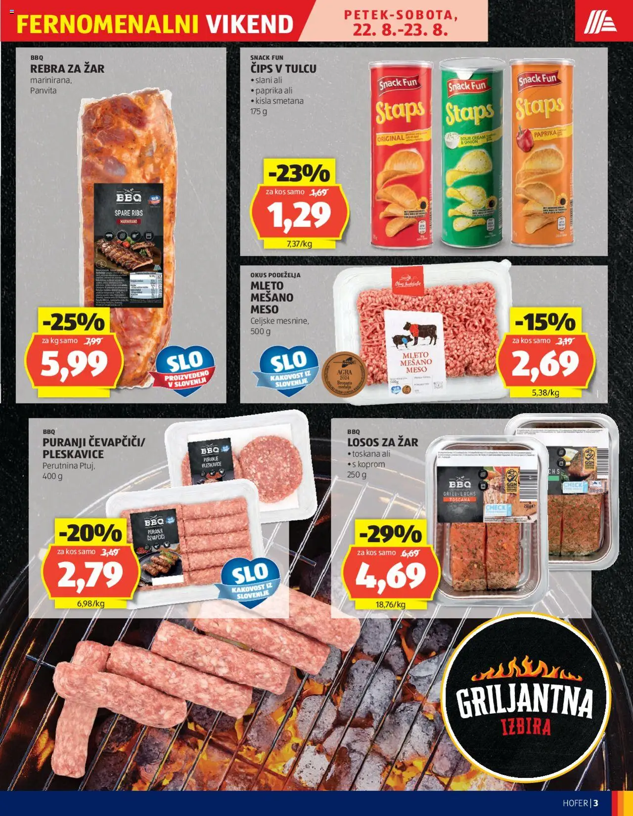 Hofer katalog │ velja od 21.08.2025 | Stran: 3 | Izdelki: Pleskavice, Kos, Kisla smetana, Grill