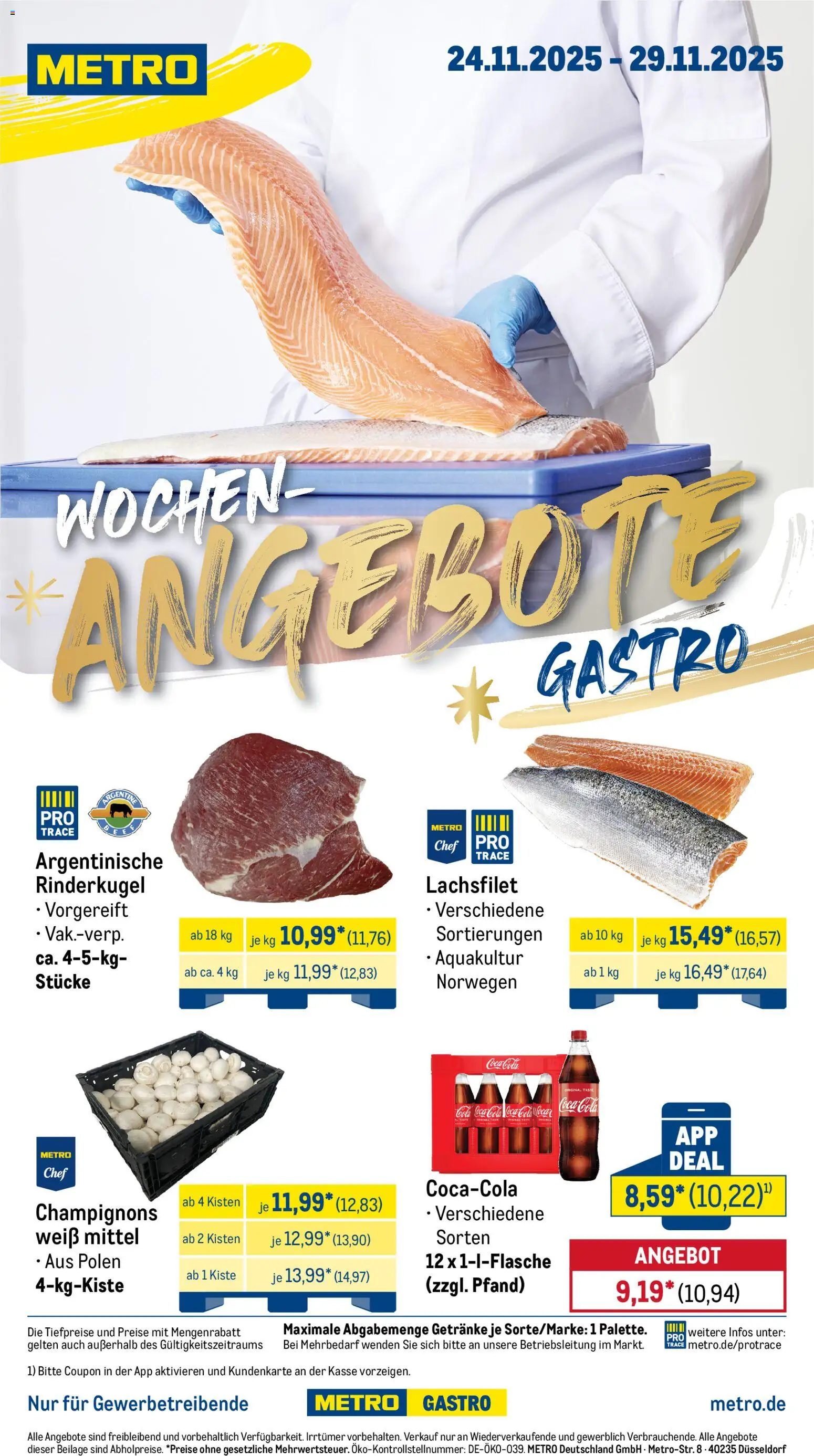 Metro Wochen-Angebote Gastro – gültig ab 24.11.2025 | Seite: 1 | Produkte: Coca cola, Cola, Champignons