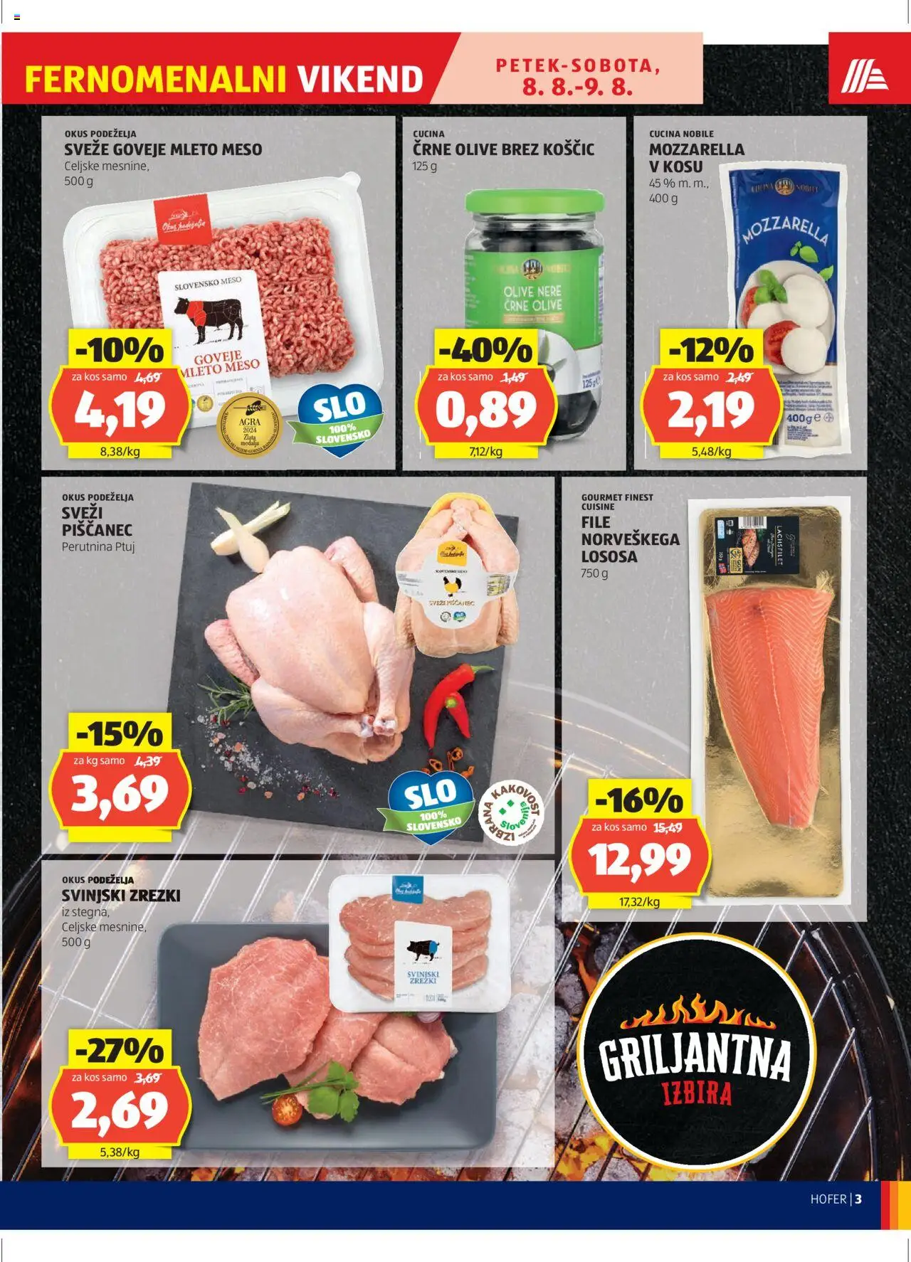Hofer SI katalog | vrijedi od 07.08.2025 | Stranica: 3 | Proizvodi: Mozzarella, Meso, Perutnina Ptuj