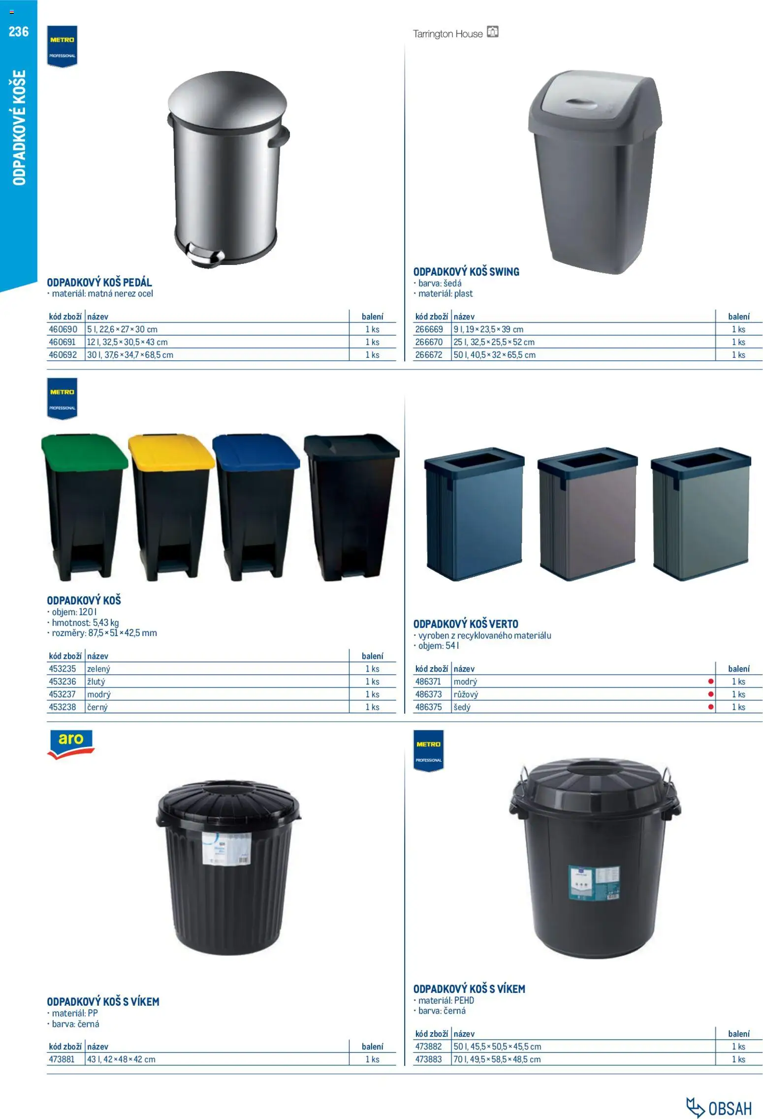 Makro leták - Gastro vybavení a zařízení od 01.02.2026 | Strana: 236 | Produkty: Odpadkové koše, Koš, Odpadkový koš