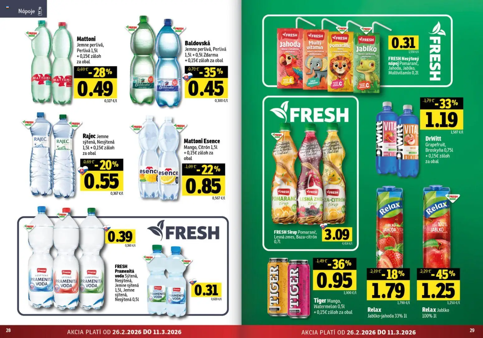 Nové Fresh akcie – leták je platný od 26.02.2026 | Strana: 15 | Produkty: Rajec, Voda, Mango, Baldovská