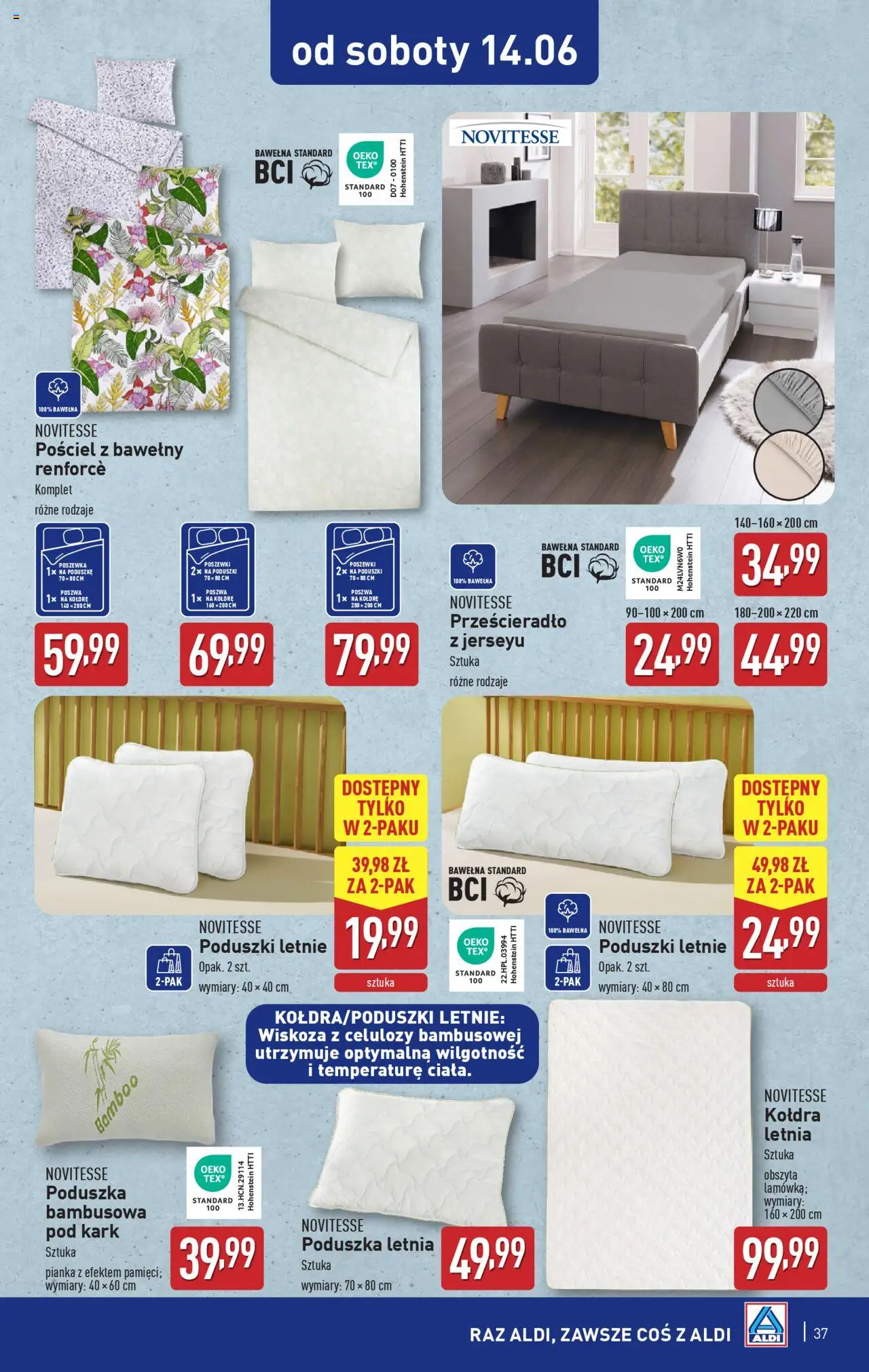 Aldi Gazetka od 09.06.2025 | Strona: 37 | Produkty: Pościel, Poduszka, Kołdra