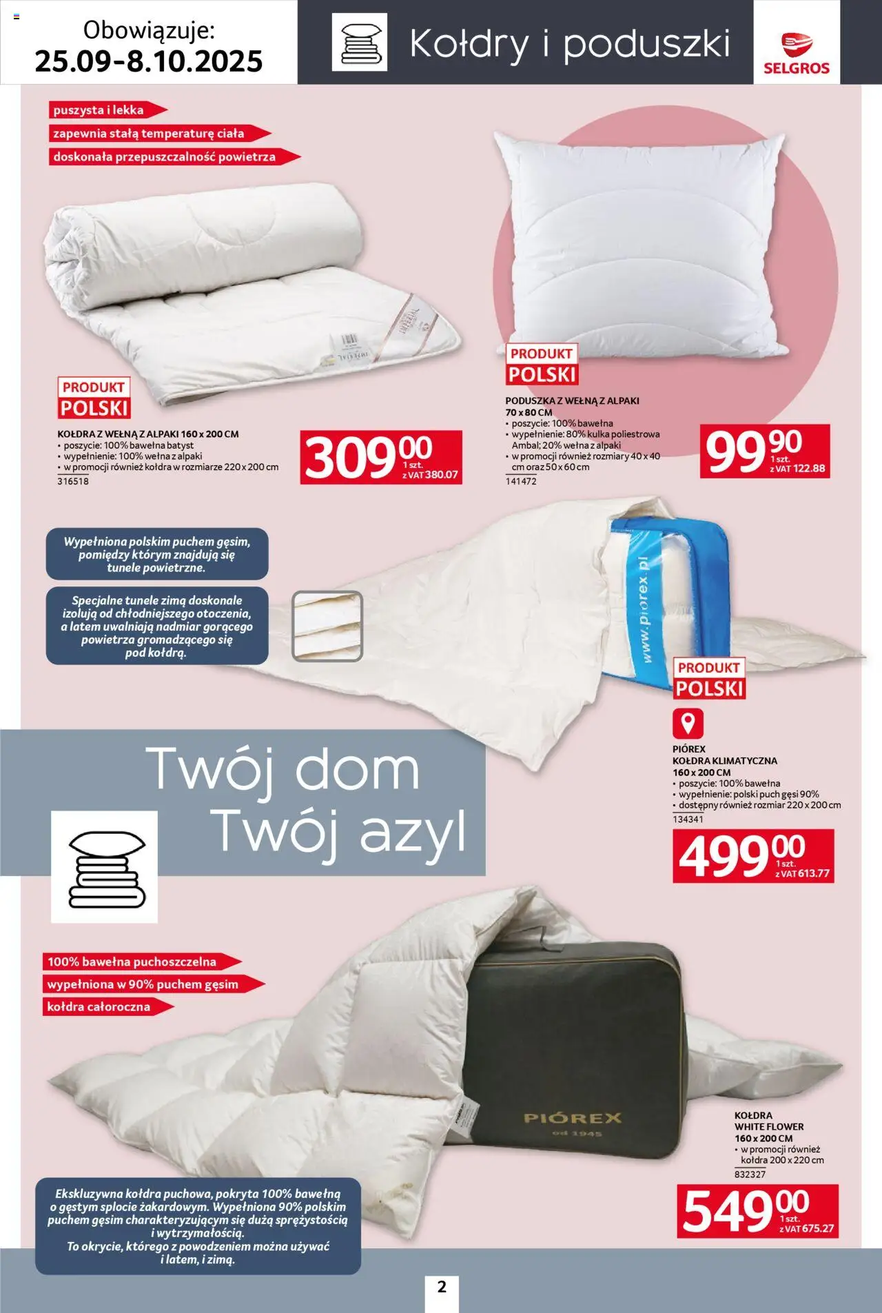 Selgros cash&carry Gazetka - Home&Deco od 25.09.2025 | Strona: 2 | Produkty: Poduszka, Kołdra