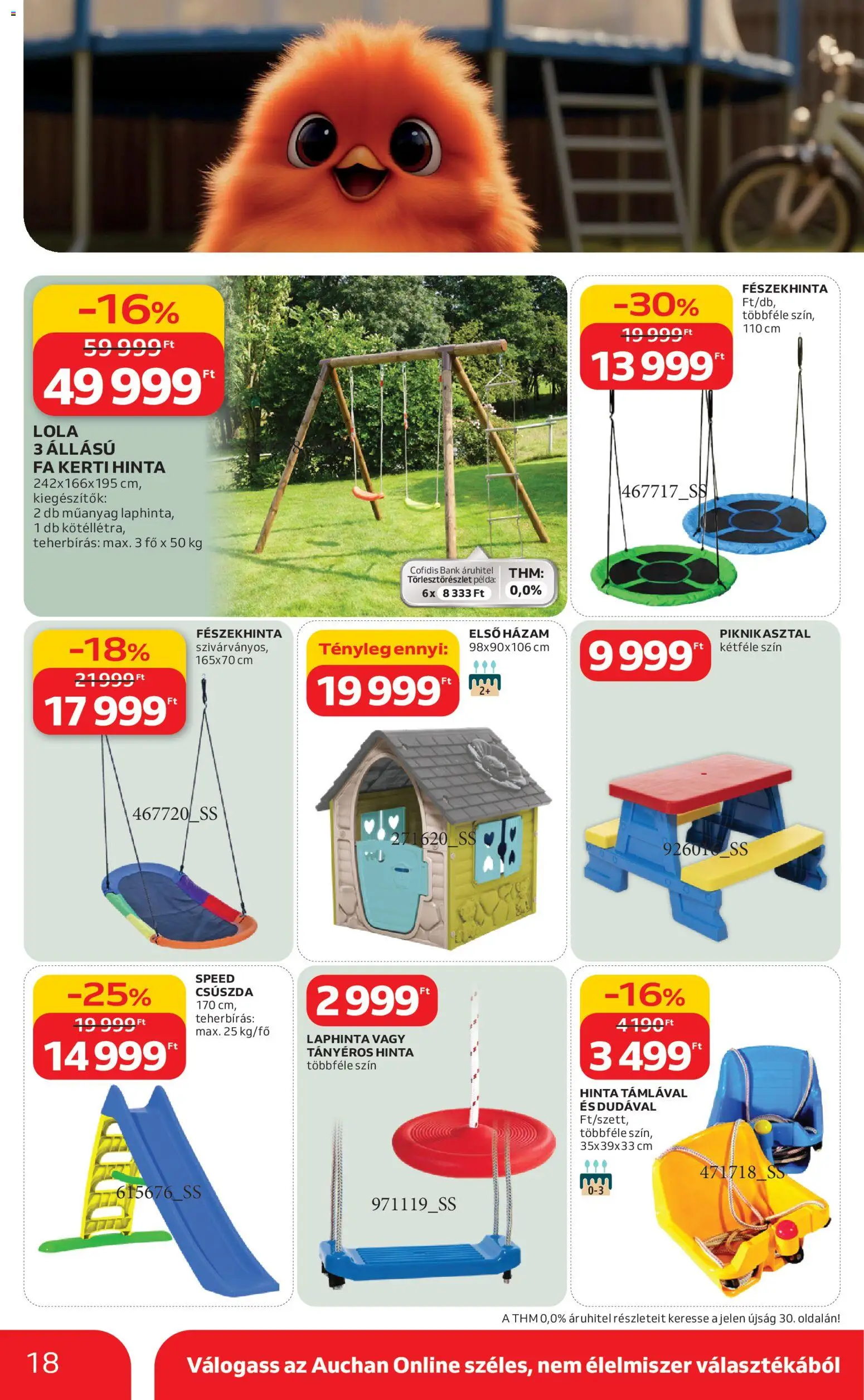 Auchan akciós ujság - amely érvényes a következő dátumtól: 05.03.2026 | Oldal: 18 | Termékek: Csúszda, Hinta, Kerti hinta