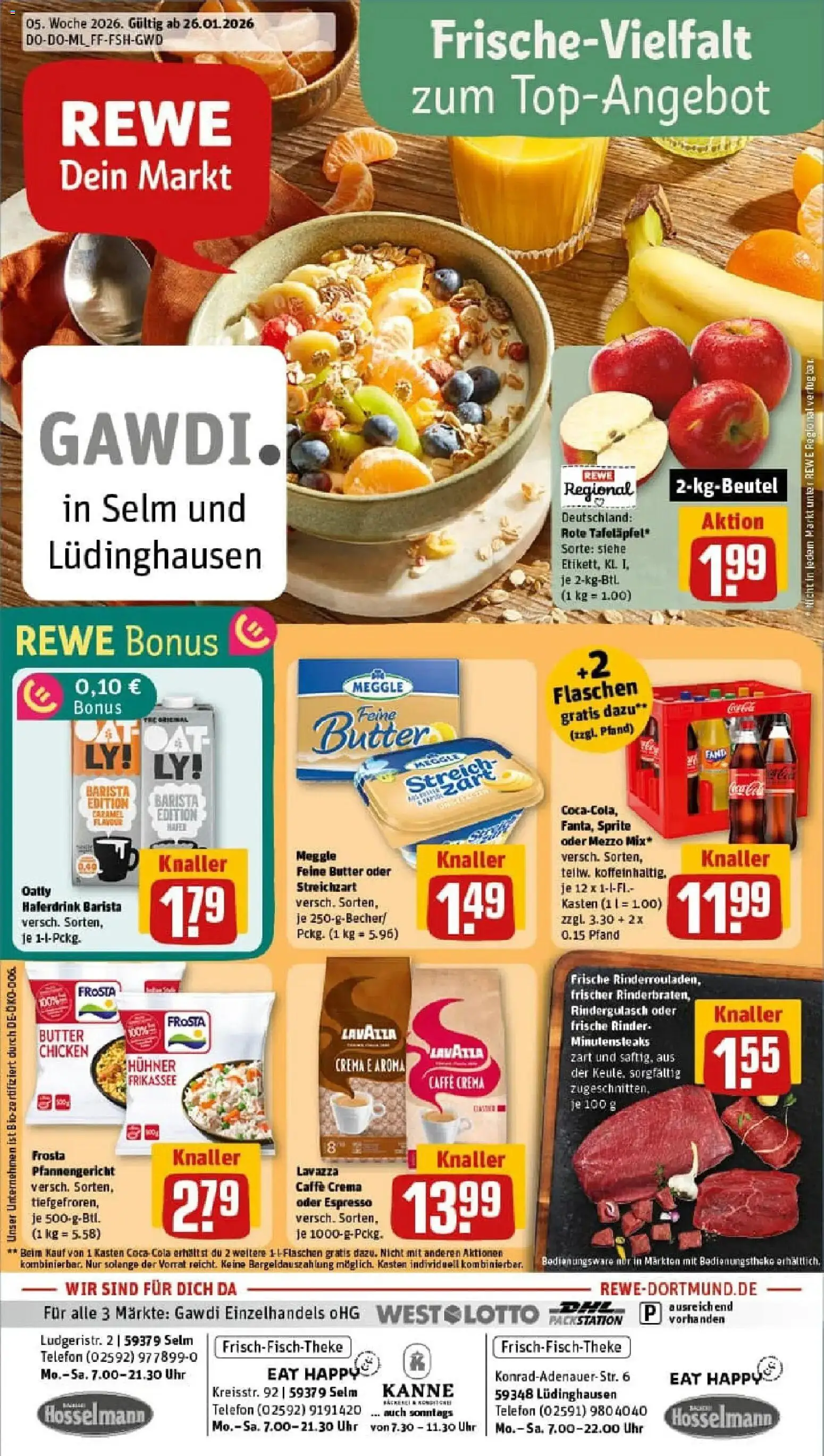 Rewe prospekt Lüdinghausen	 – gültig ab 26.01.2026 | Seite: 1 | Produkte: Cola, Butter, Oatly, Uhr