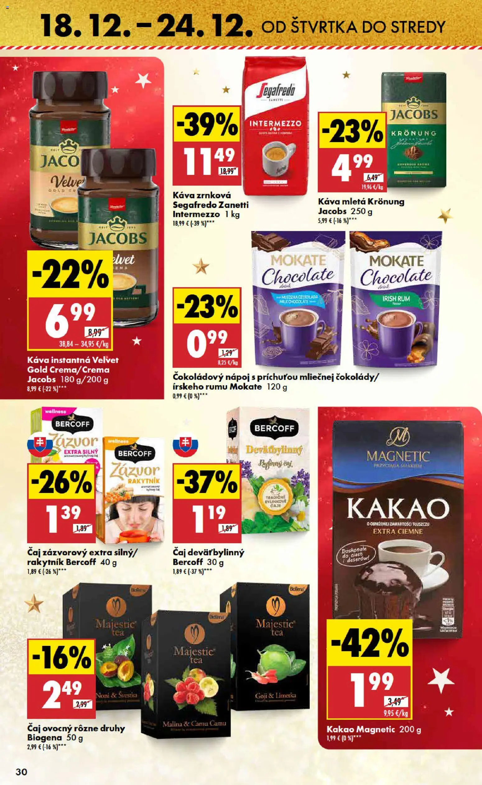 Nové Biedronka akcie – leták je platný od 18.12.2025 | Strana: 30 | Produkty: Káva, Čaj, Rum, Kakao