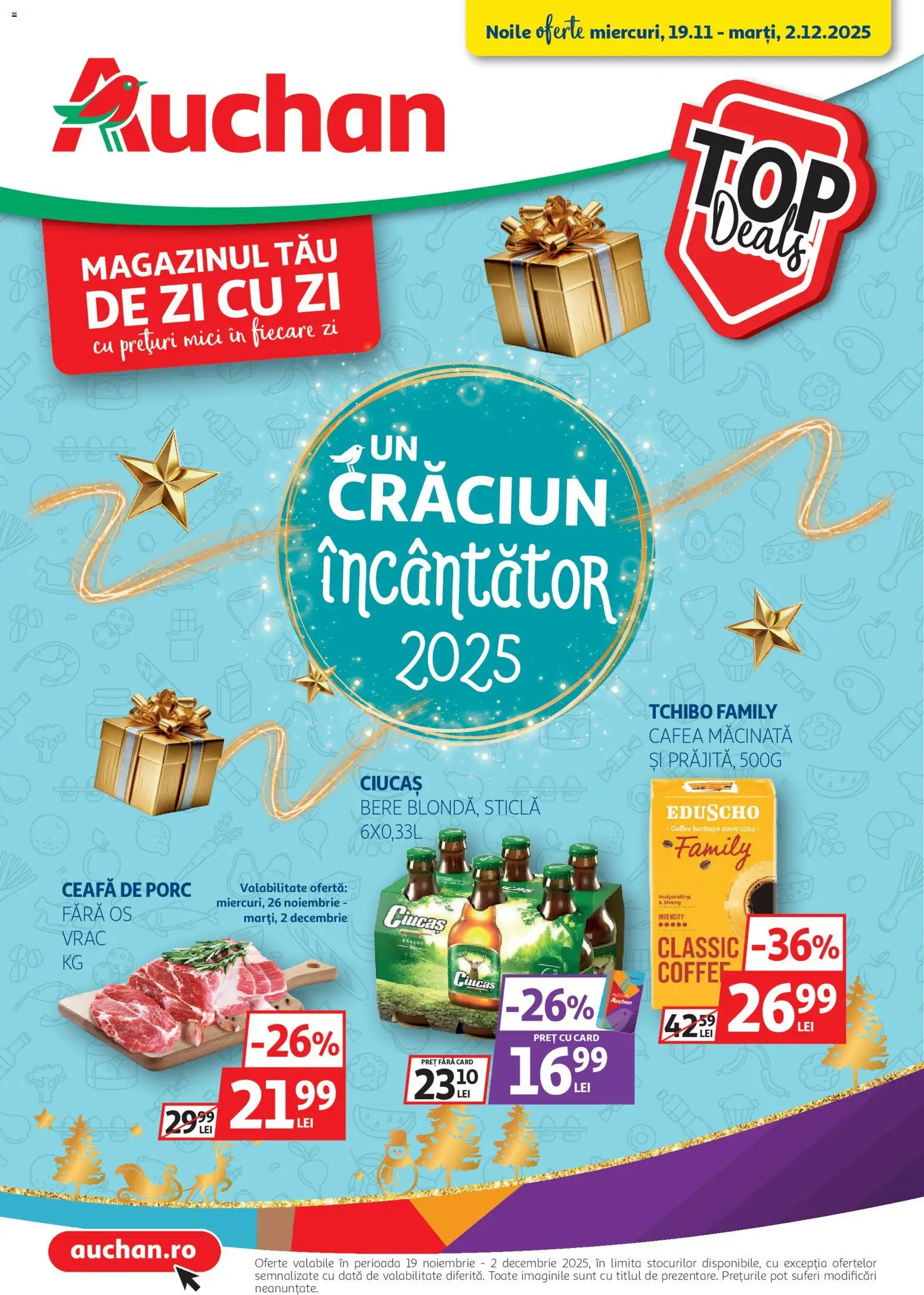 Noul catalog Auchan – valabil de la 19.11.2025 | Pagină: 1 | Produse: Keçeli kalem, Mici, Cafea, Bere