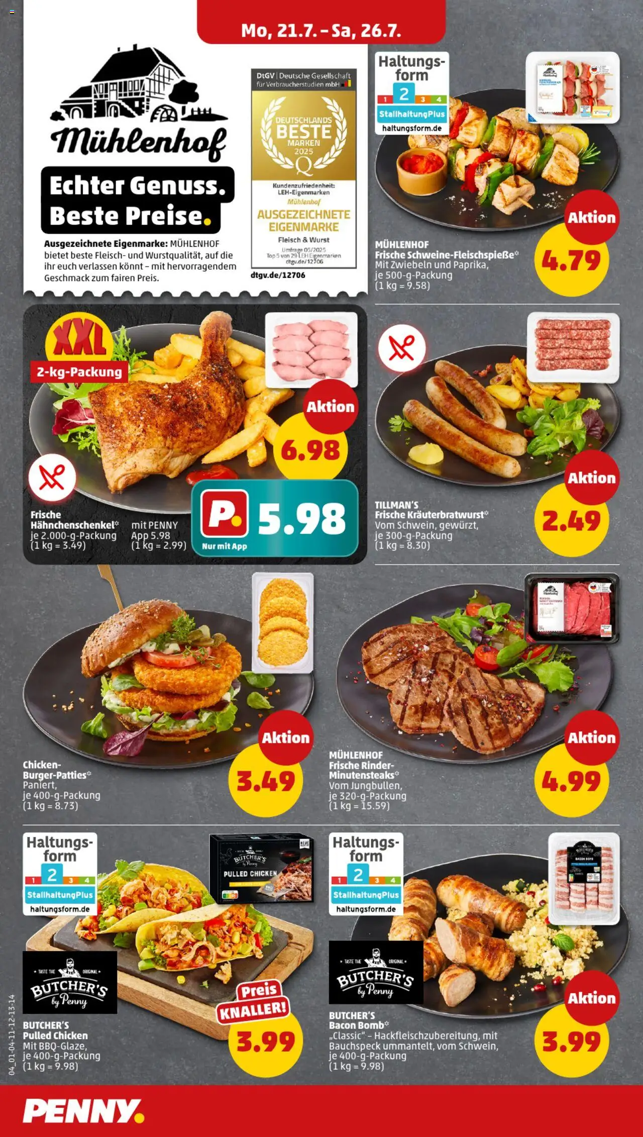 Penny Prospekt 	 - gültig ab dem 21.07.2025 | Seite: 4 | Produkte: Top, Hahnchenschenkel, Wurst, Fleisch