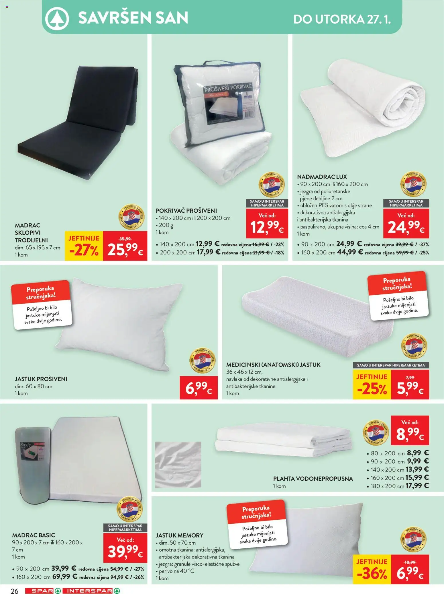 Spar katalog | vrijedi od 14.01.2026 | Stranica: 36 | Proizvodi: Madrac, Jastuk, Plahta, Nadmadrac