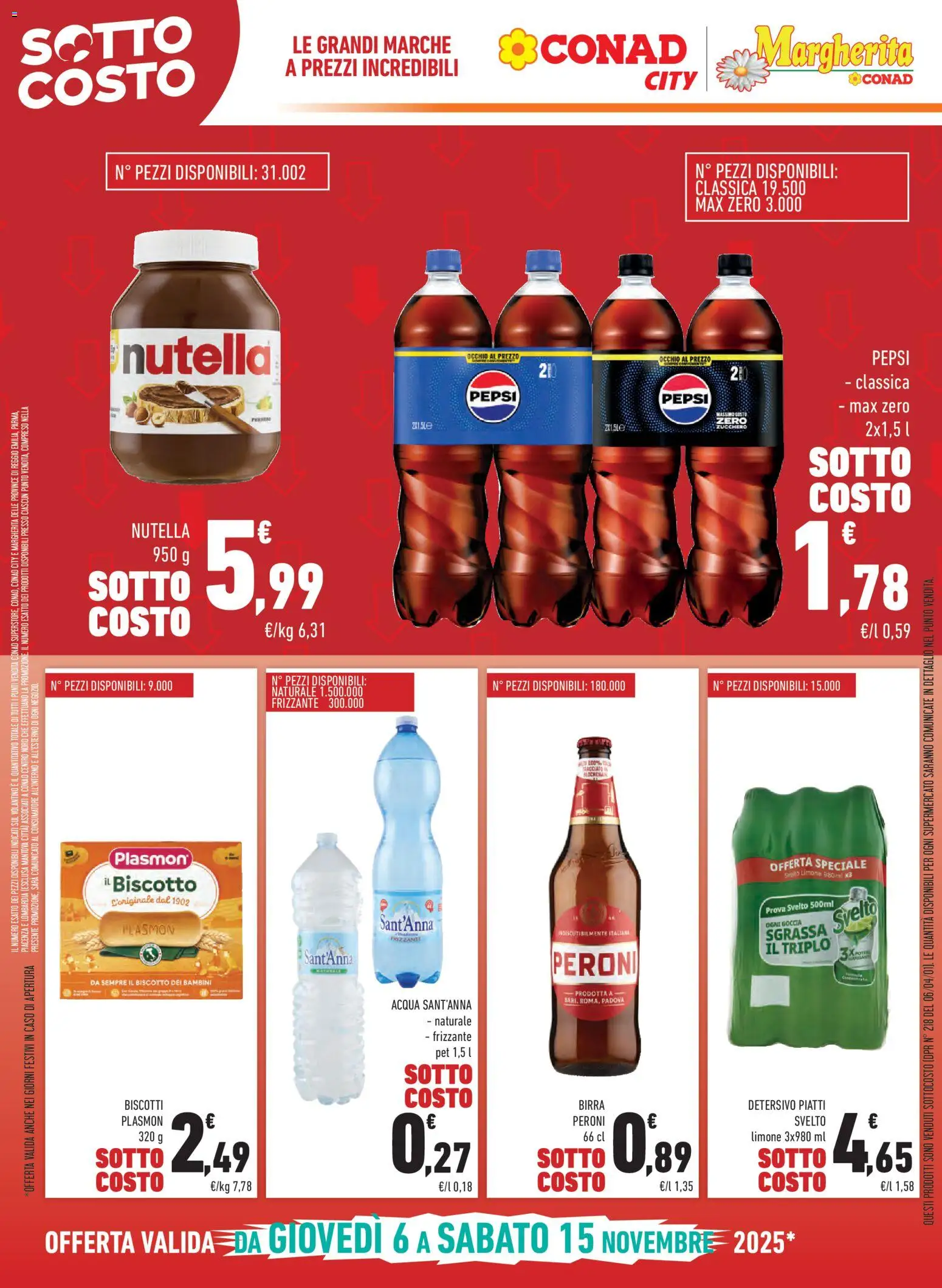 Volantino Conad del 06.11.2025 | Pagina: 6 | Prodotti: Birra, Biscotti, Zucchero, Pepsi