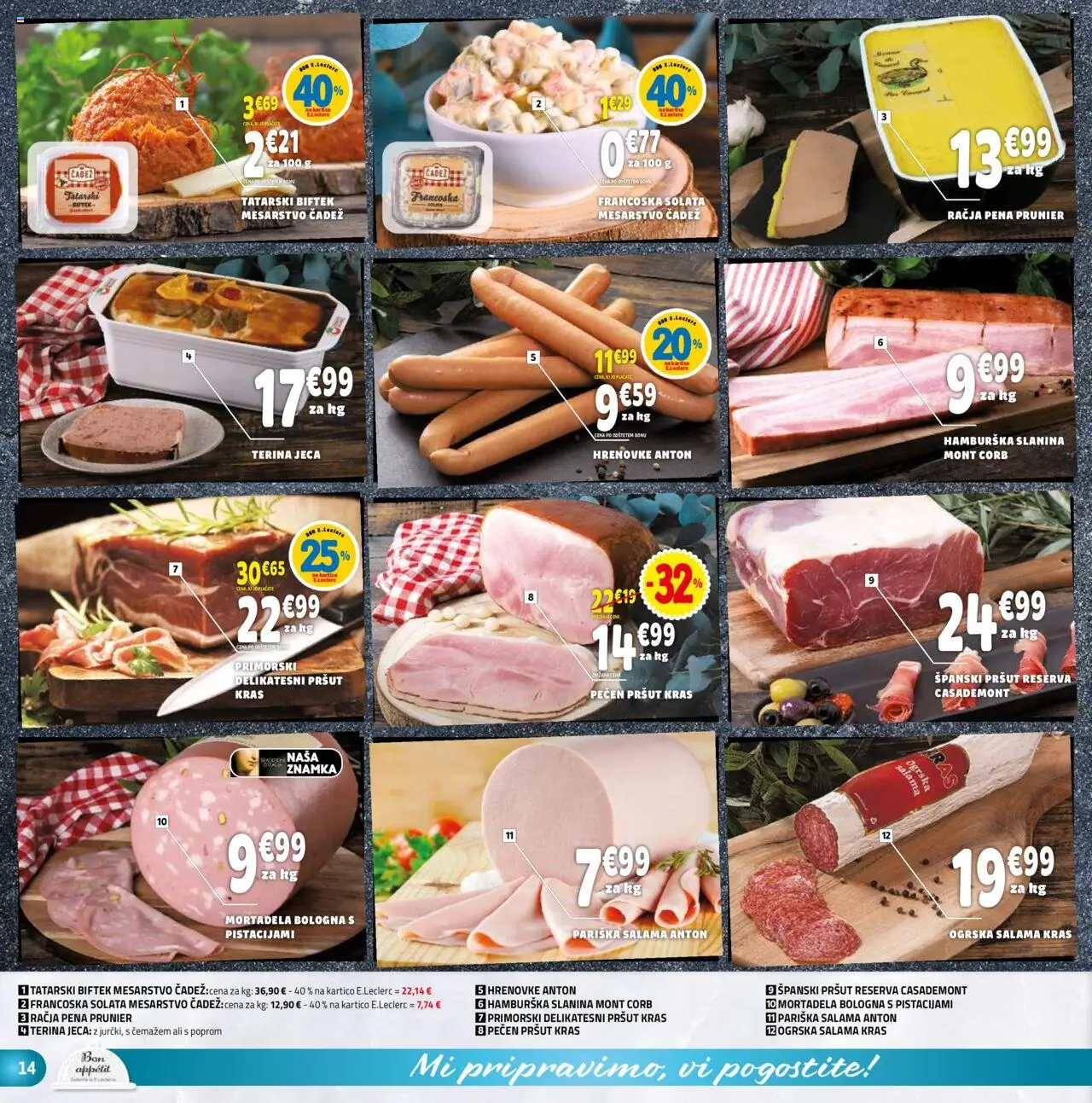 E.leclerc katalog │ velja od 11.06.2025 | Stran: 14 | Izdelki: Pršut, Mortadela, Salama, Solata