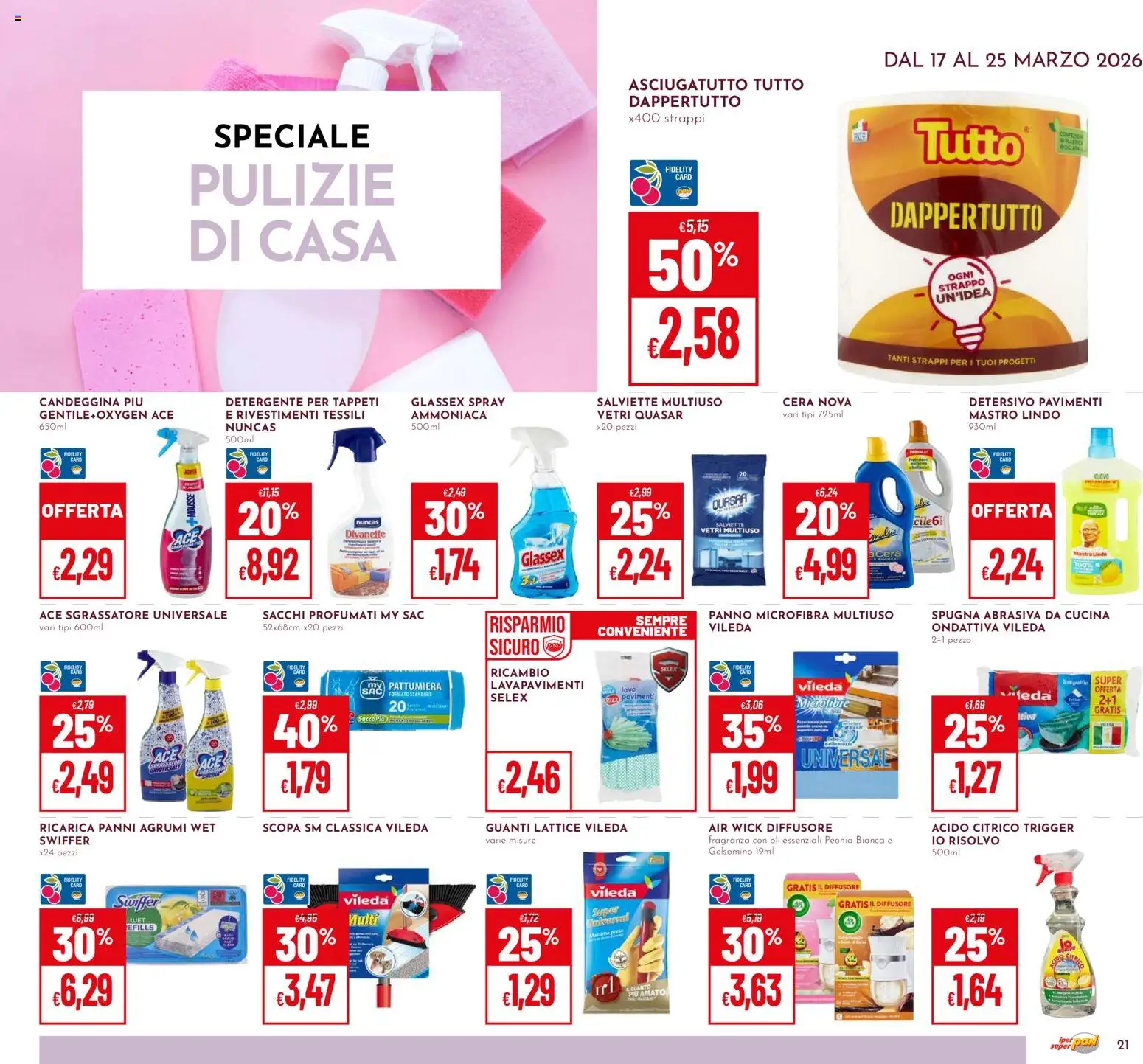 Volantino Pan del 17.03.2026 | Pagina: 21 | Prodotti: Spugna, Detergente, Asciugatutto, Fragranza