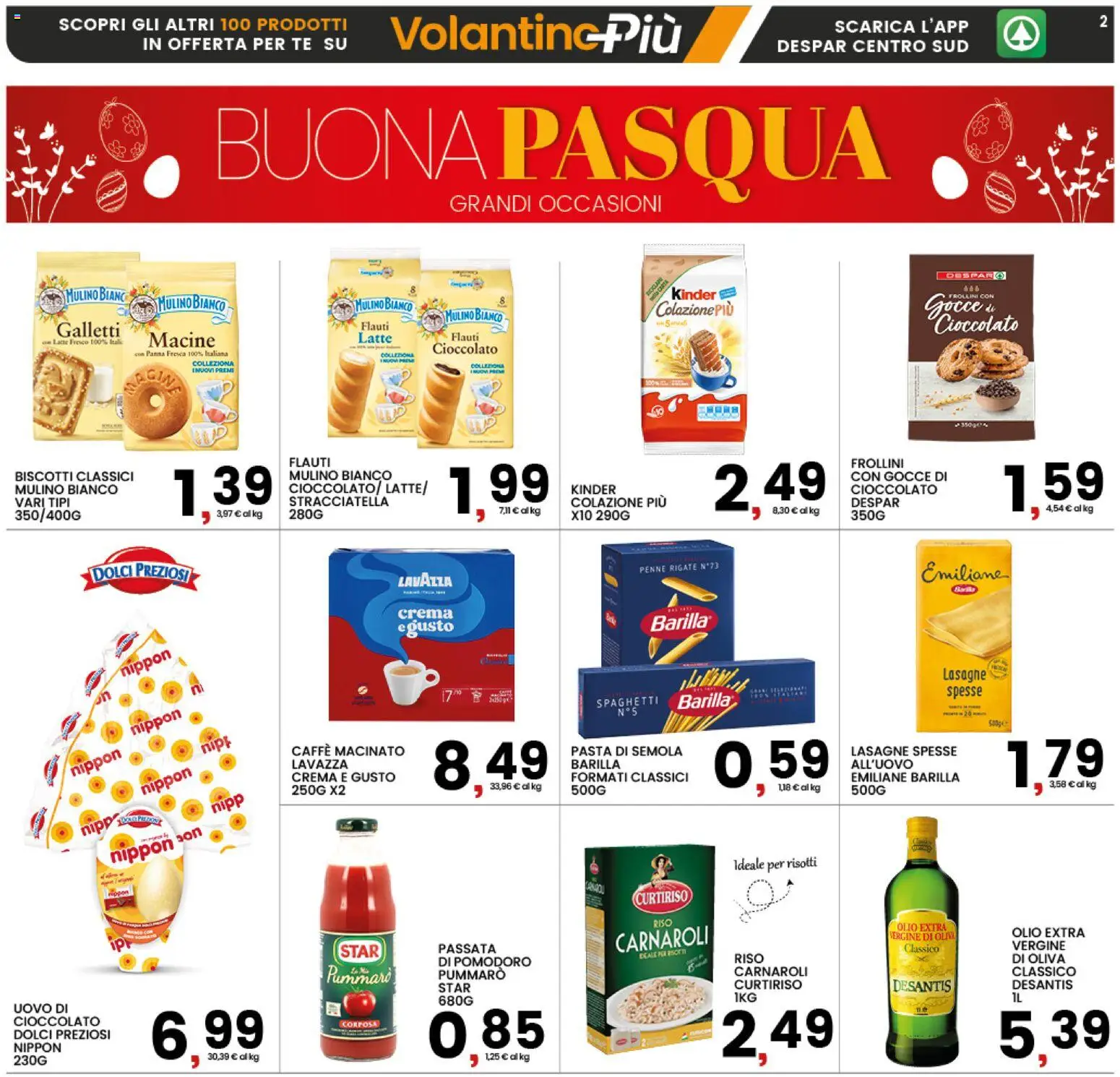 Volantino Interspar del 25.03.2026 | Pagina: 2 | Prodotti: Cioccolato, Riso, Frollini, Macinato