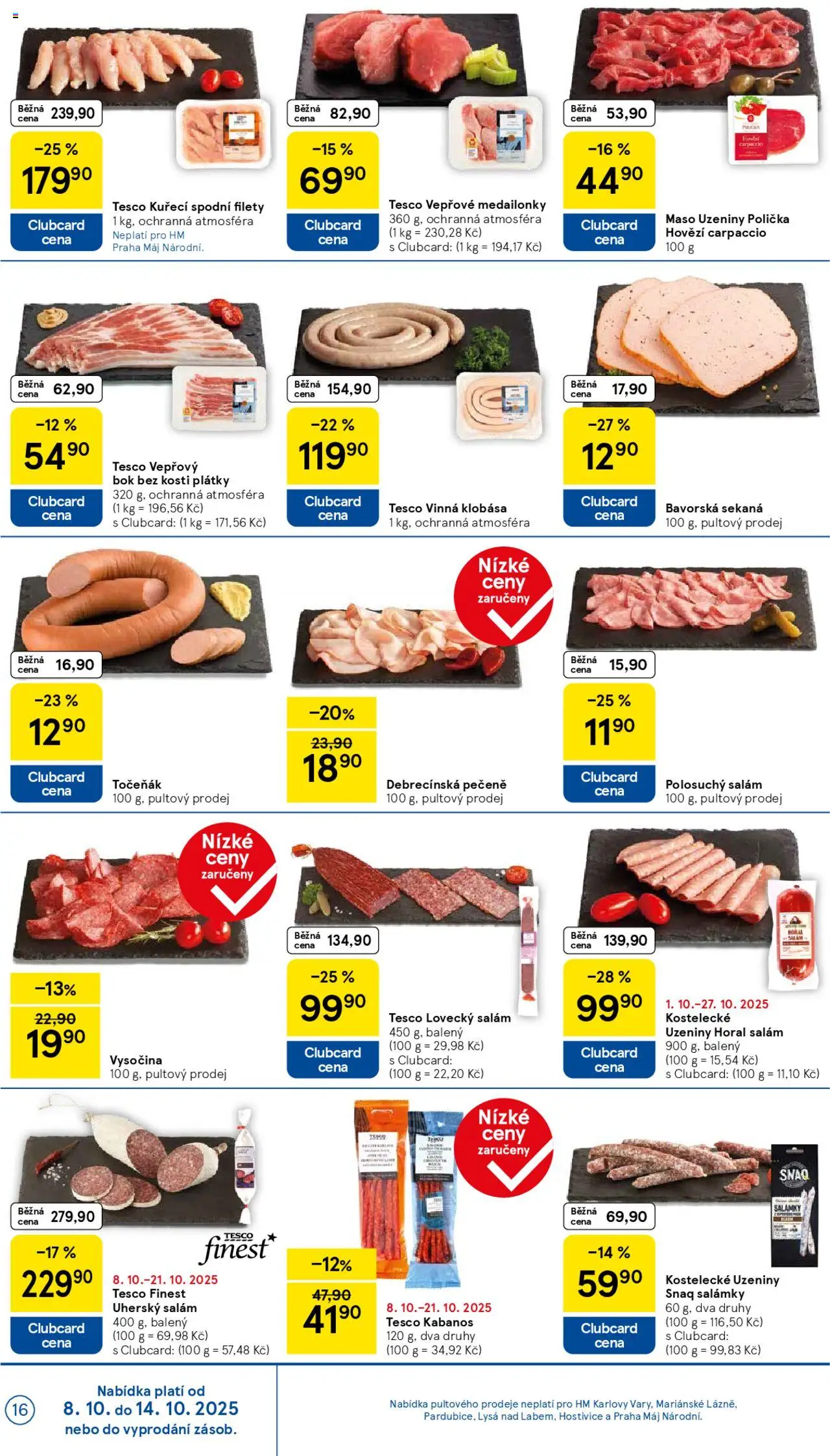 Tesco leták - Hypermarket od 08.10.2025 | Strana: 16 | Produkty: Vinná klobása, Sekaná, Hovězí carpaccio, Kabanos