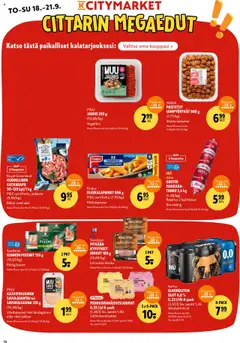 K-Citymarket tarjoukset – voimassa 18.09.2025 alkaen | Sivu: 14 | Tuotteet: Makkara, Katkarapu, Pekoni, Olut