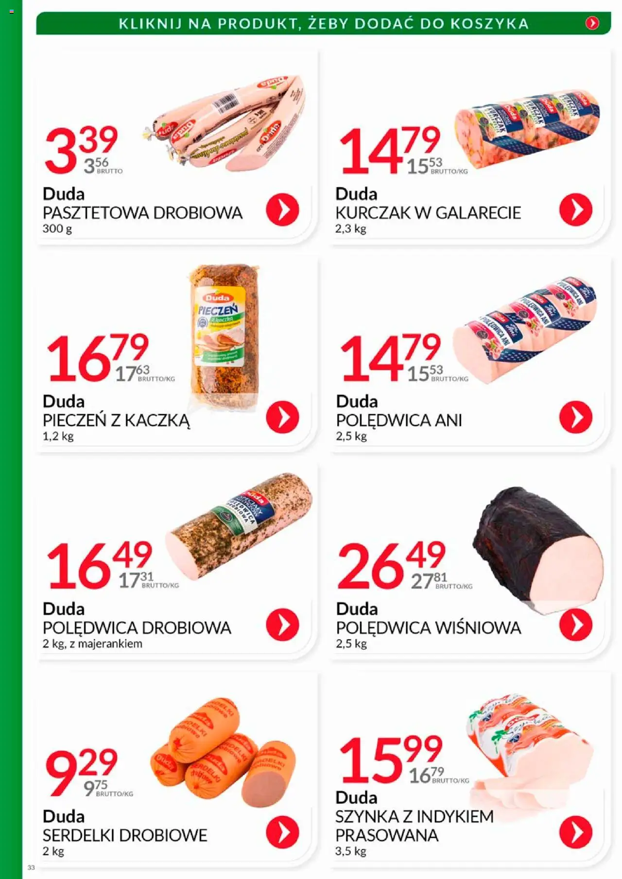 Eurocash Gazetka - Katalog Wędlin od 01.08.2025 | Strona: 33 | Produkty: Kurczak, Kaczka, Szynka