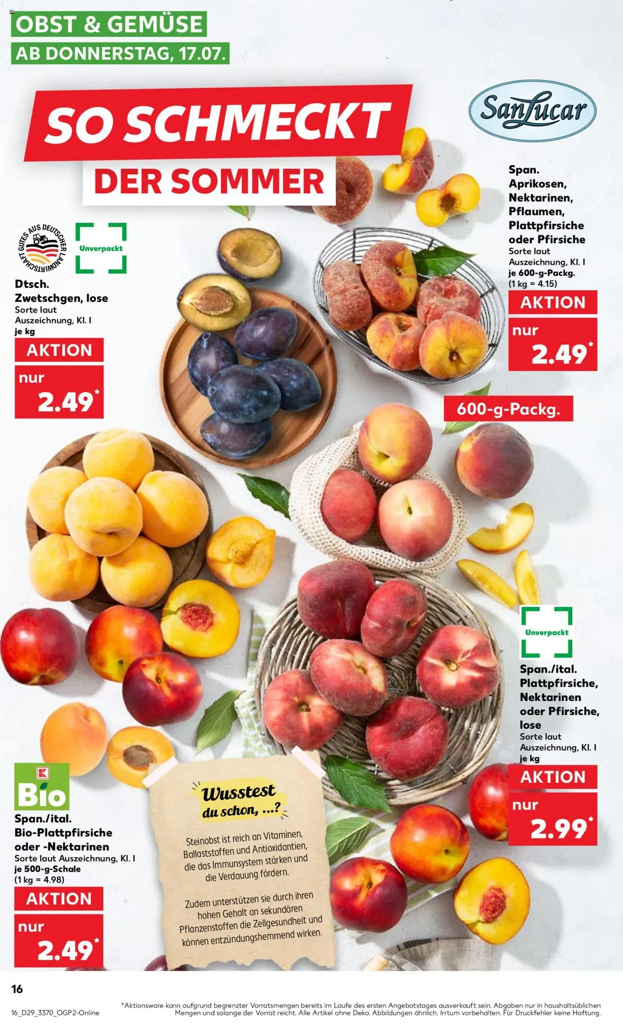 Kaufland prospekt Frankfurt (Oder)	 - gültig ab dem 17.07.2025 | Seite: 16 | Produkte: Nektarinen, Gemüse, Obst