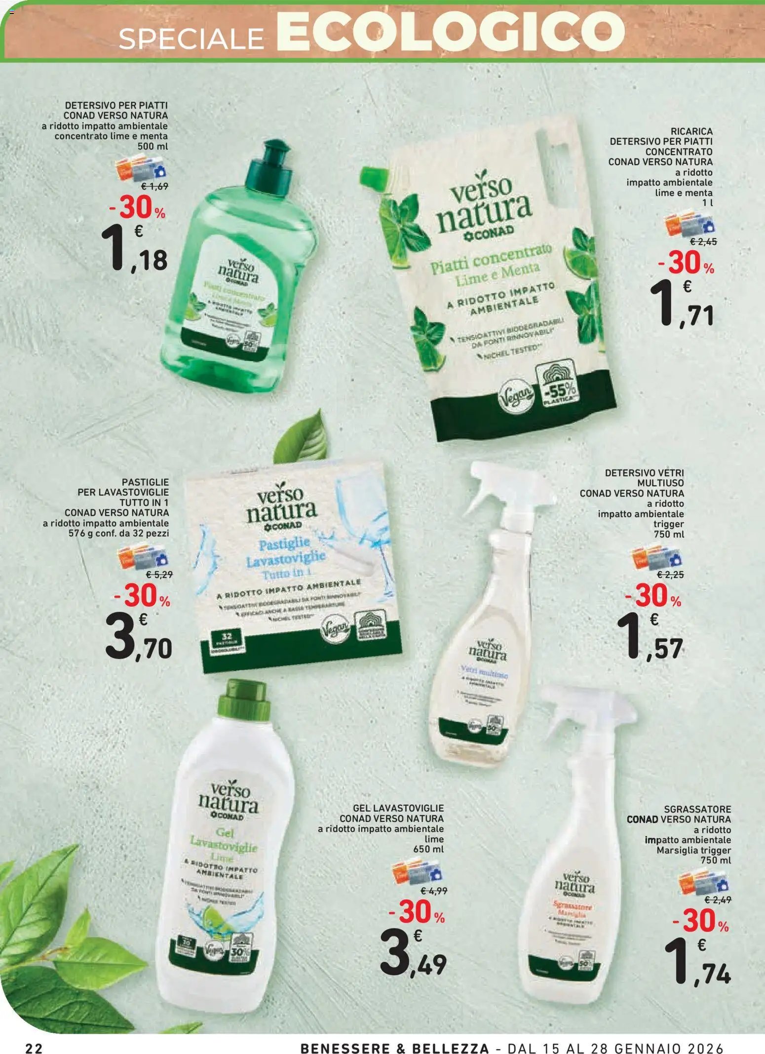 Volantino Conad del 15.01.2026 | Pagina: 22 | Prodotti: Detersivo per piatti, Sgrassatore, Lime, Lavastoviglie
