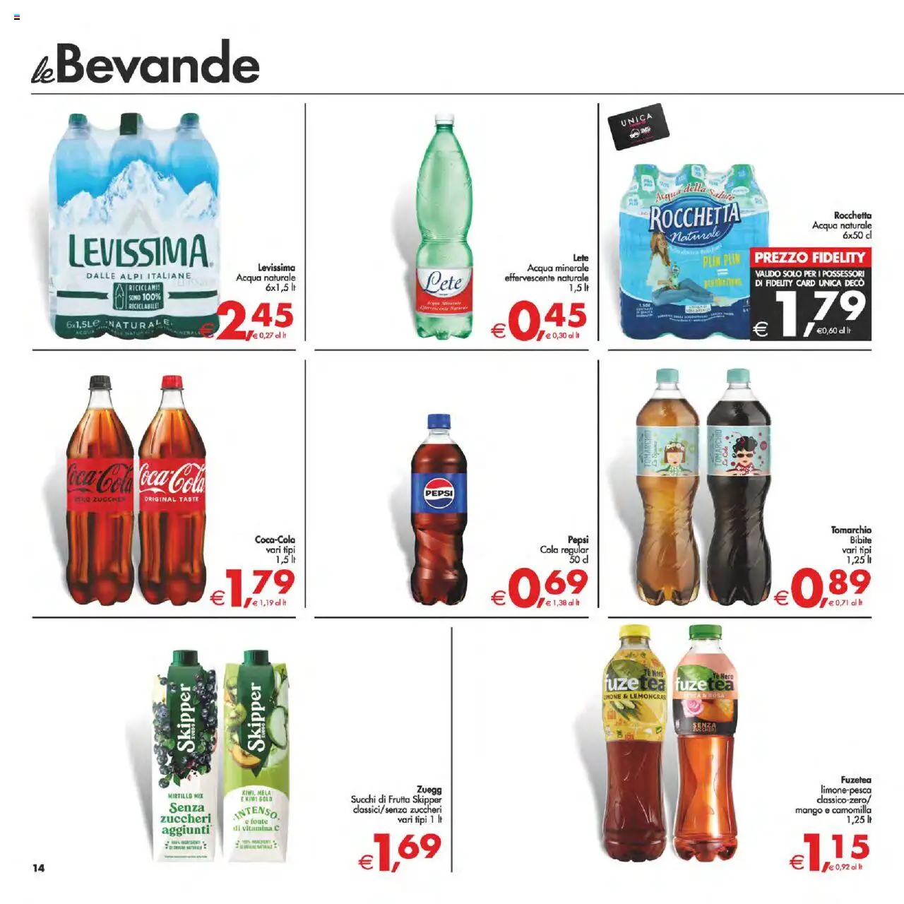 Volantino Decò del 12.09.2025 | Pagina: 14 | Prodotti: Acqua naturale, Bibite, Pepsi, Coca Cola