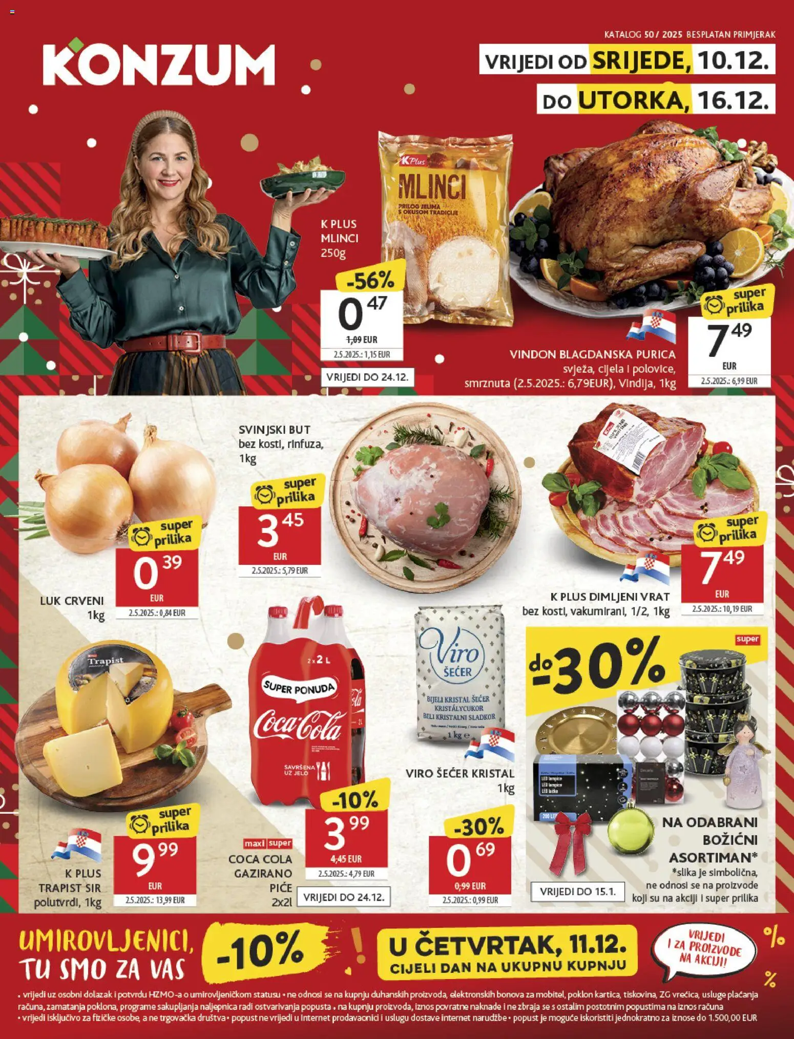 Konzum katalog | vrijedi od 10.12.2025 | Stranica: 1 | Proizvodi: Sir, Trapist, Mlinci, Šećer