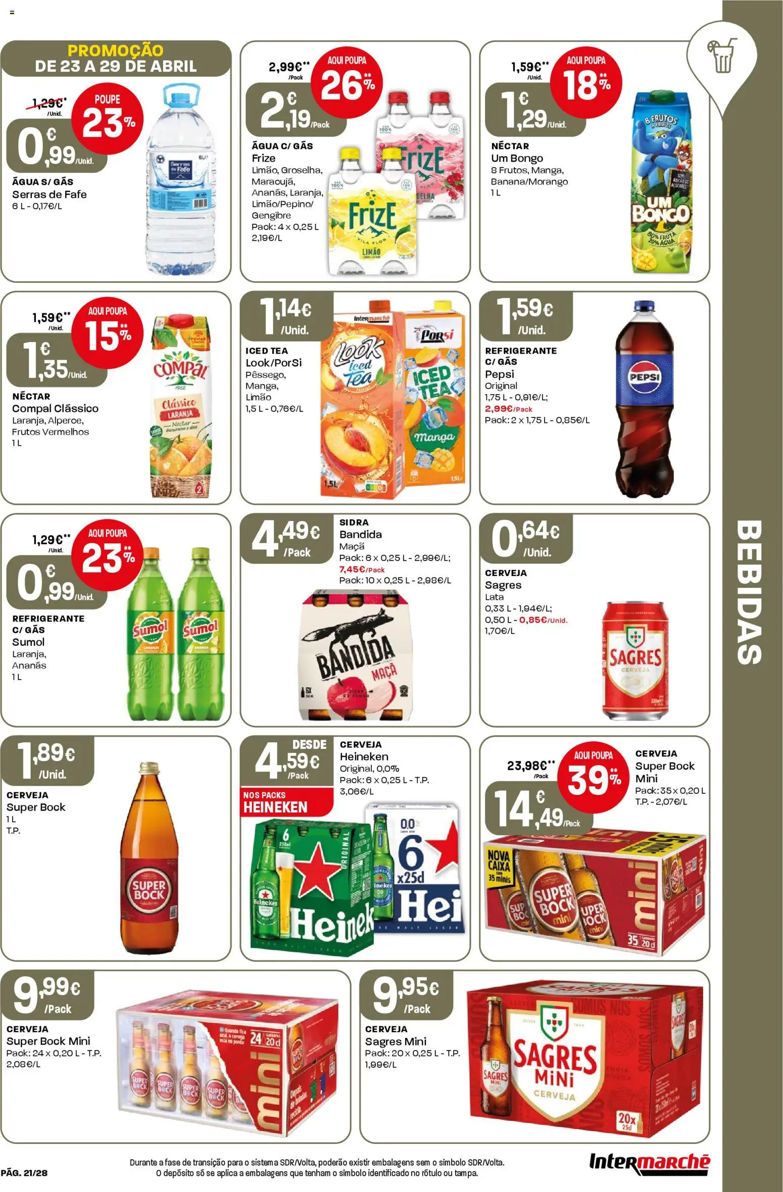 Intermarché Folheto Contact │ válido de 23.04.2026 | Página: 21 | Produtos: Agua, Maça, Sumo, Cerveja