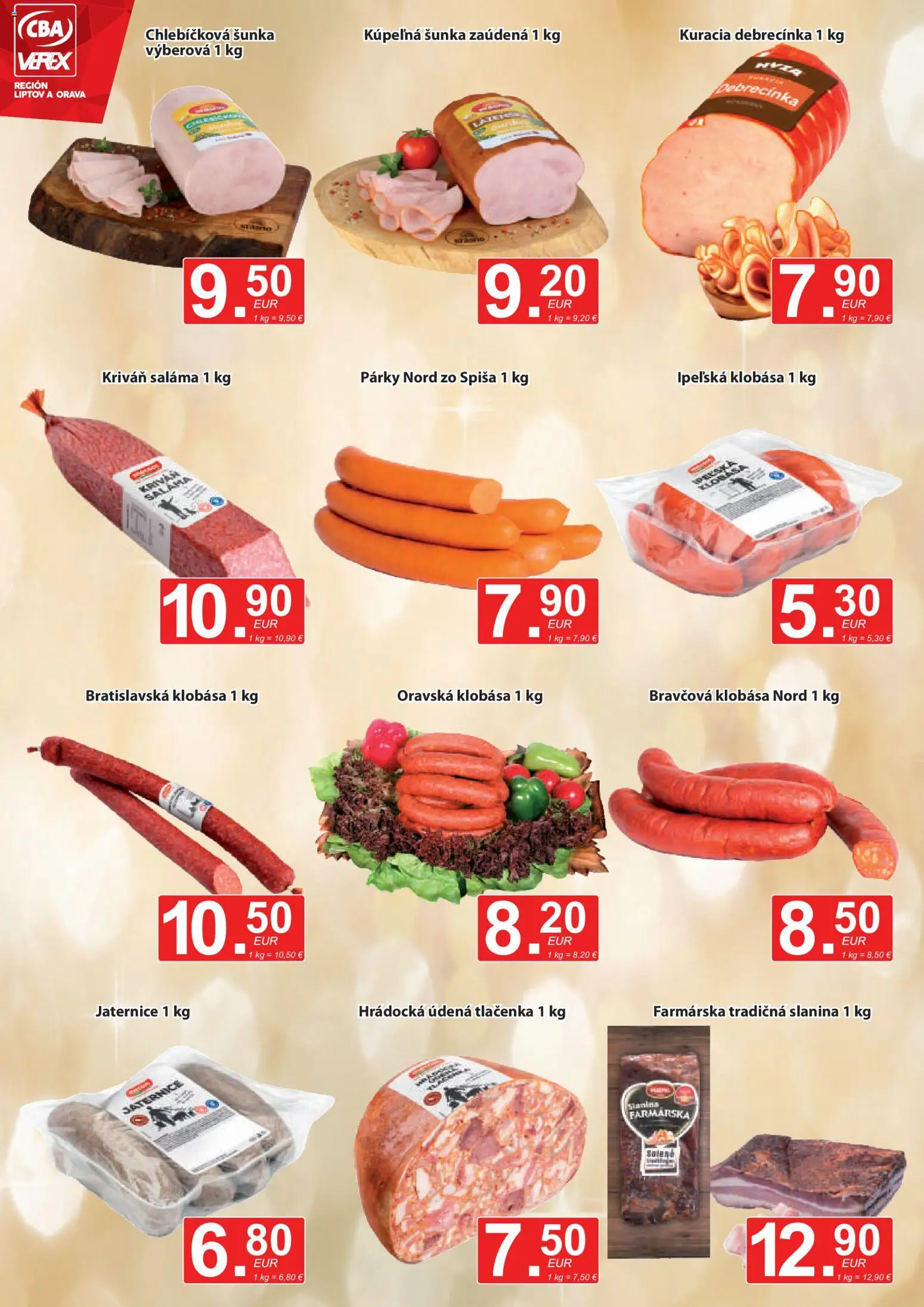 Nové CBA Verex akcie – leták je platný od 01.12.2025 | Strana: 2 | Produkty: Kúpelňa, Saláma, Slanina, Klobása
