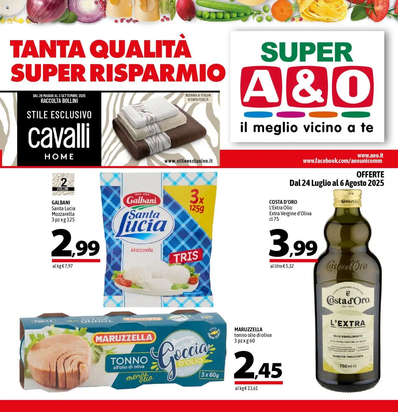 Volantino A&O del 24.07.2025 | Pagina: 1 | Prodotti: Mozzarella, Olio, Olio extra vergine, Olio di Oliva