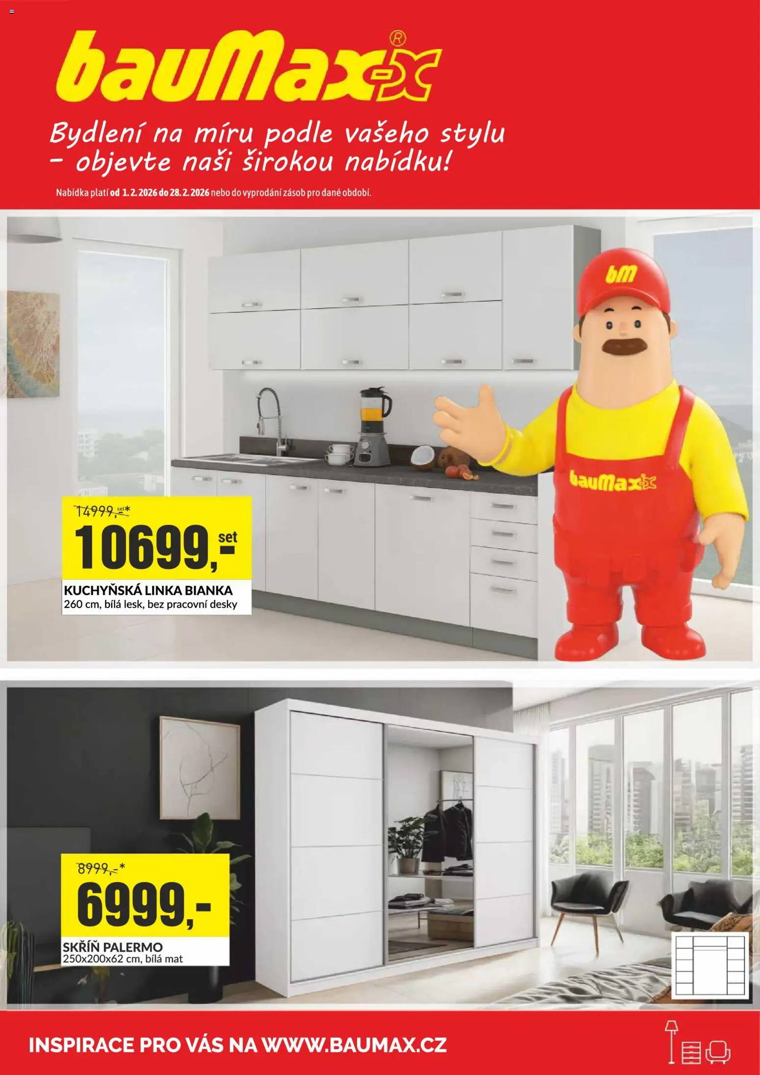 BAUMAX leták - Bydlení na míru podle vašeho stylu od 01.02.2026 | Strana: 1 | Produkty: Kuchyňská linka, Desky, Skříň