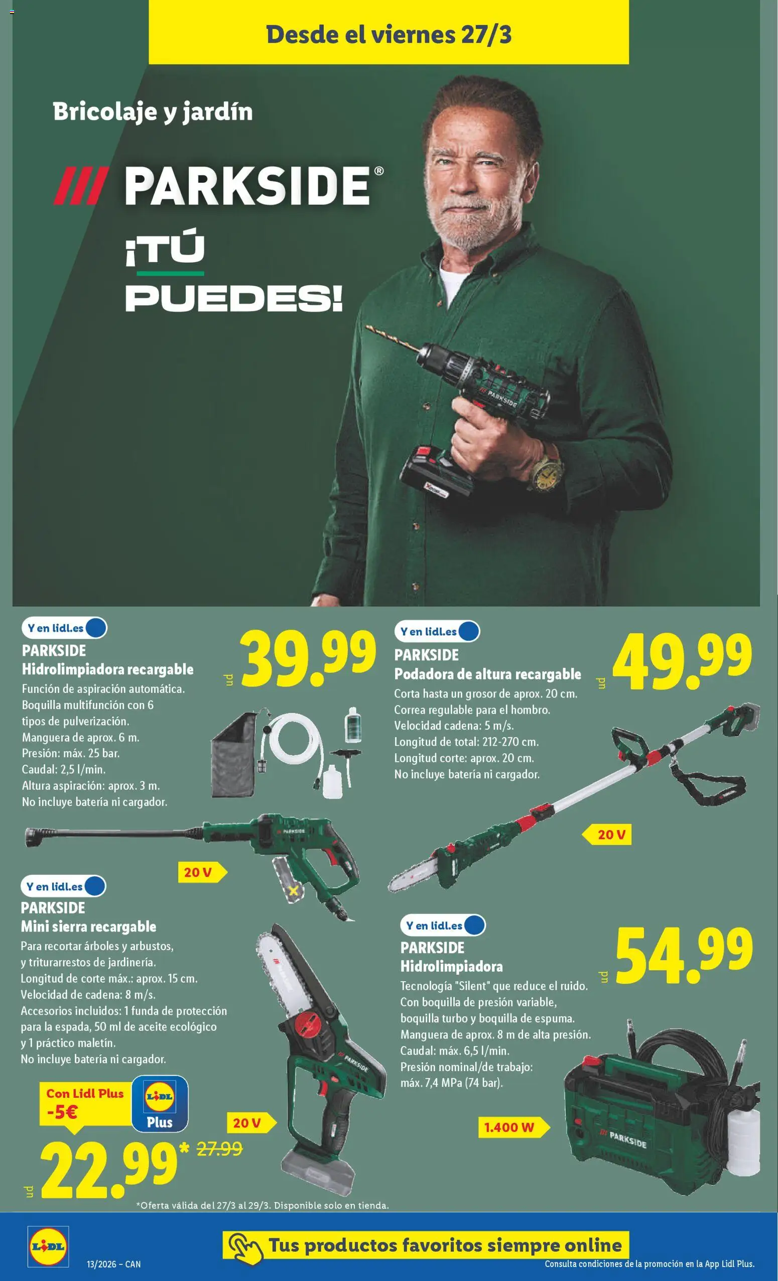 Lidl folleto de bazar │ válido desde el 23.03.2026 | Página: 14 | Productos: Hidrolimpiadora, Manguera, Funda, Batería