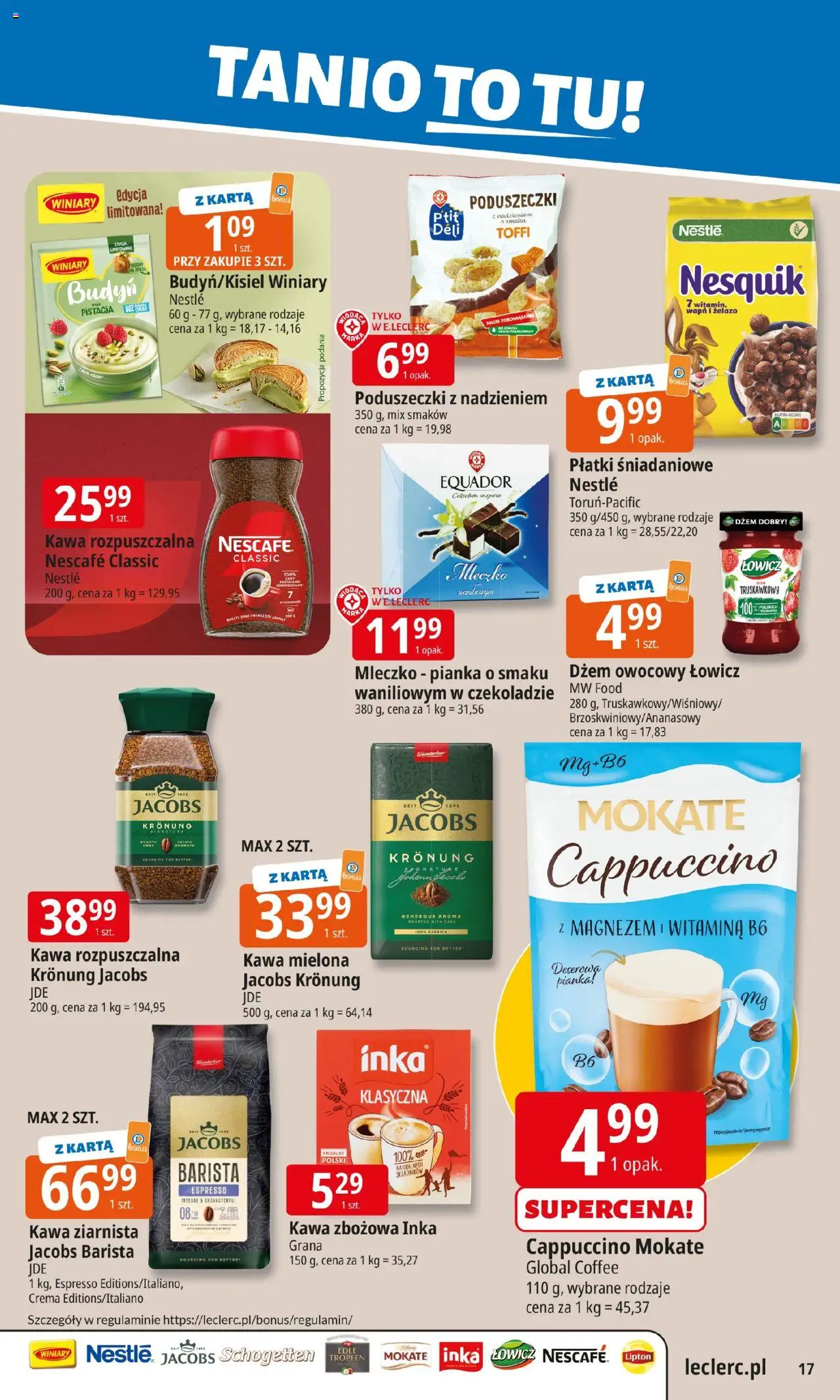 E.Leclerc Gazetka - Warszawa Ursynów od 08.09.2025 | Strona: 17 | Produkty: Nescafe, Dżem, Kawa, Płatki