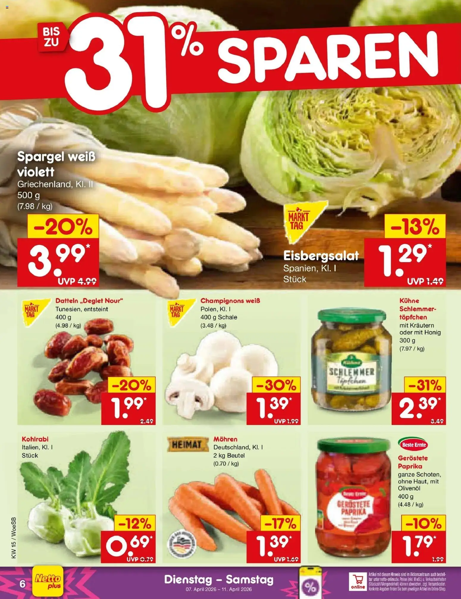 Netto Marken-Discount Prospekt Gemmingen	 – gültig ab 05.04.2026 | Seite: 8 | Produkte: Olivenol, Eisbergsalat, Champignons, Paprika