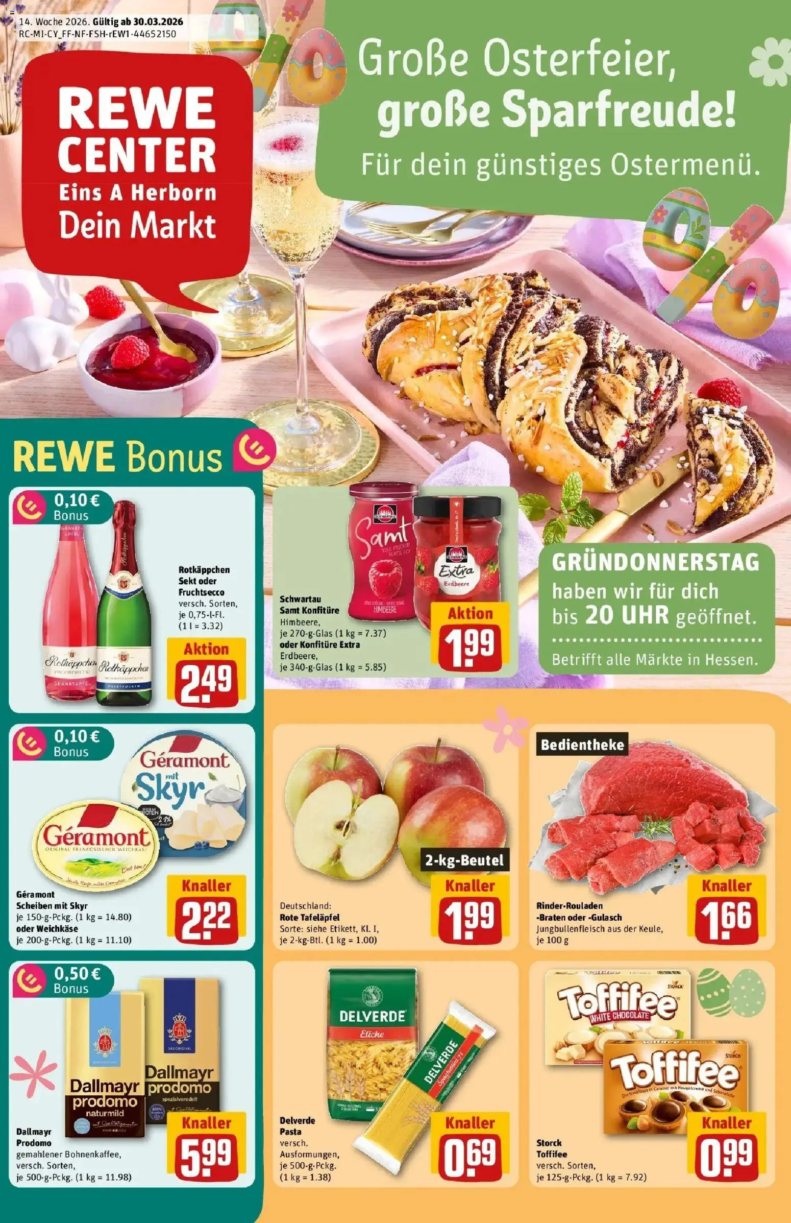 Rewe Prospekt Herborn	 – gültig ab 30.03.2026 | Seite: 1 | Produkte: Rinderrouladen, Granatapfel, Sekt, Rotkäppchen