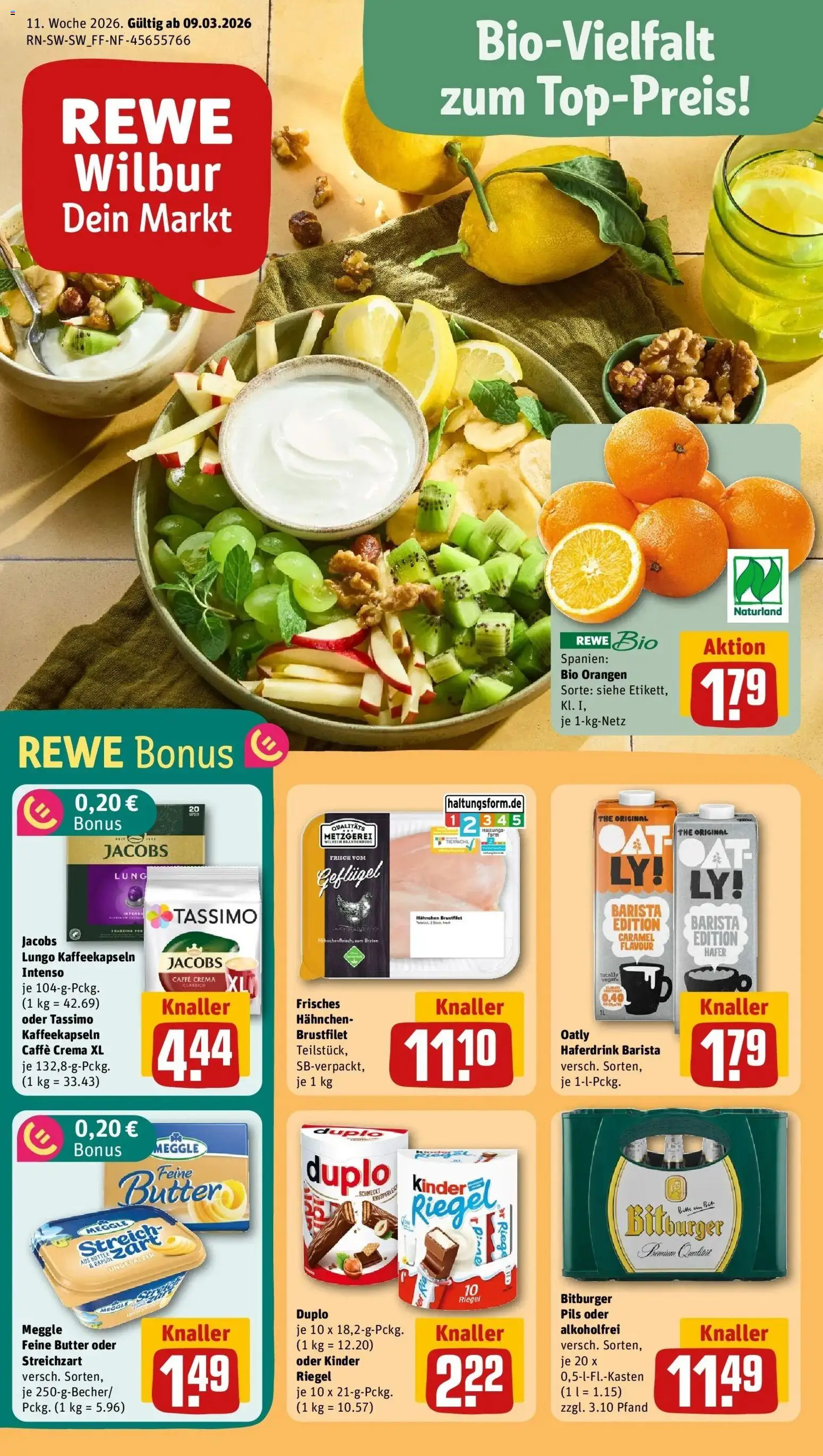 Rewe Prospekt Weikersheim	 – gültig ab 09.03.2026 | Seite: 1 | Produkte: Butter, Pils, Oatly, Duplo riegel