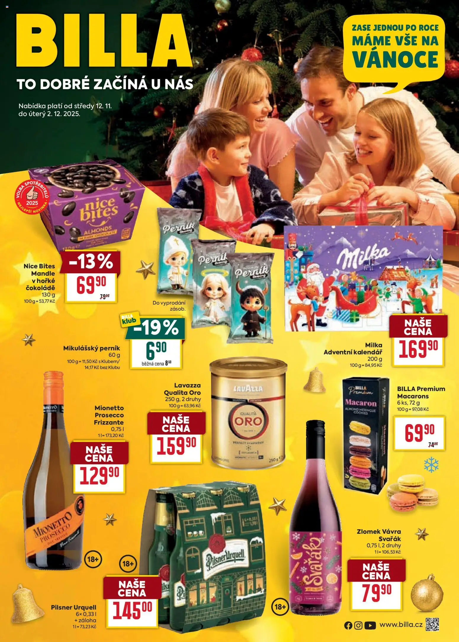 Billa leták - Vánoční nabídka od 12.11.2025 | Strana: 1 | Produkty: Lavazza, Perník, Adventní kalendář, Mandle