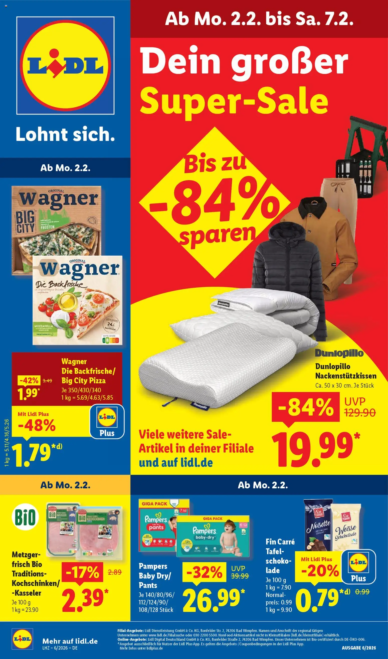 Lidl Prospekt München – gültig ab 02.02.2026 | Seite: 1 | Produkte: Schokolade, Mozzarella, Bad, Pizza
