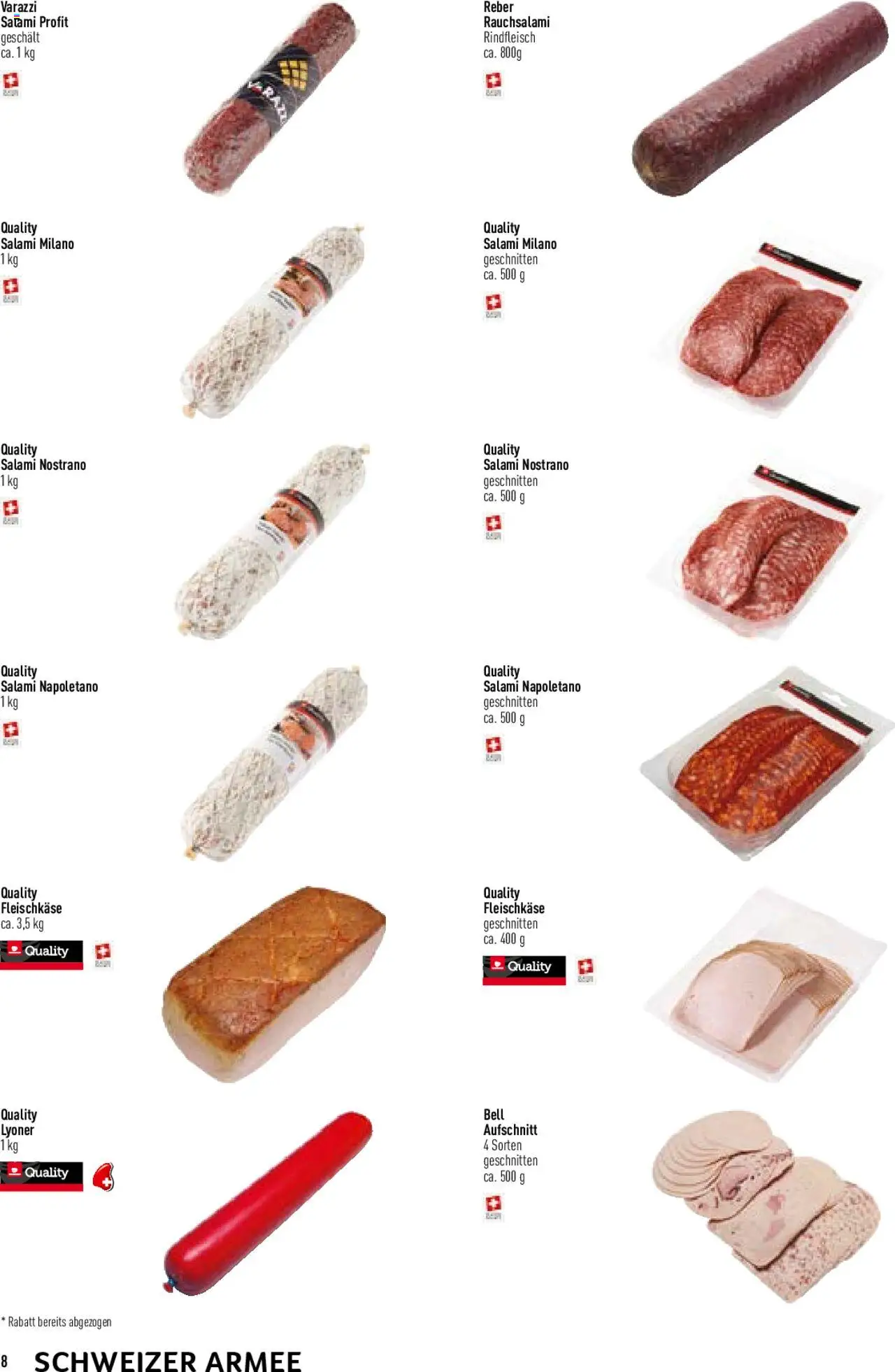 Prodega Aktionen Schweizer Armee ab 15.04.2025 | Seite: 8 | Produkte: Salami, Rindfleisch