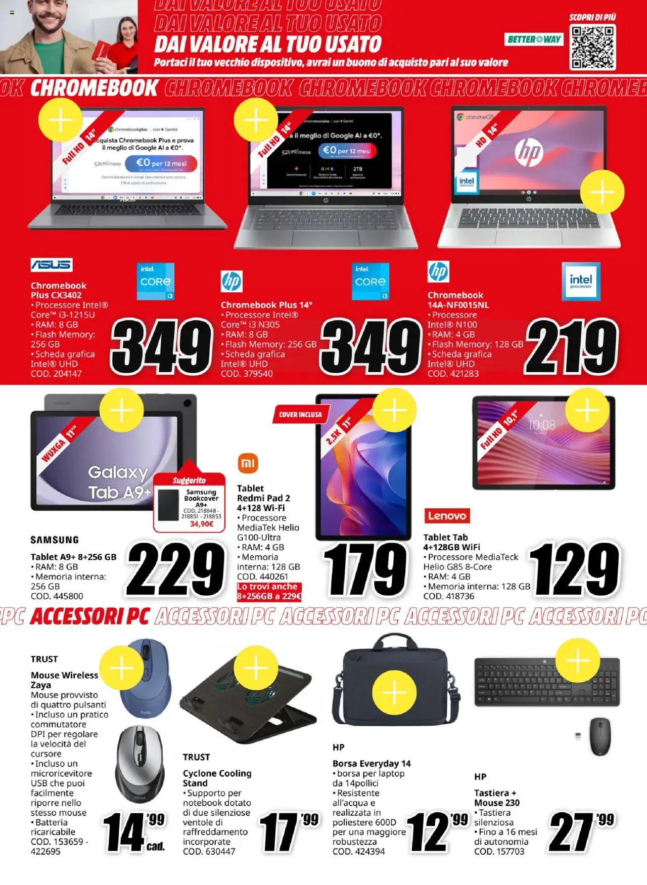 Volantino Media World del 11.08.2025 | Pagina: 15 | Prodotti: Tablet, Mouse, Borsa, USB